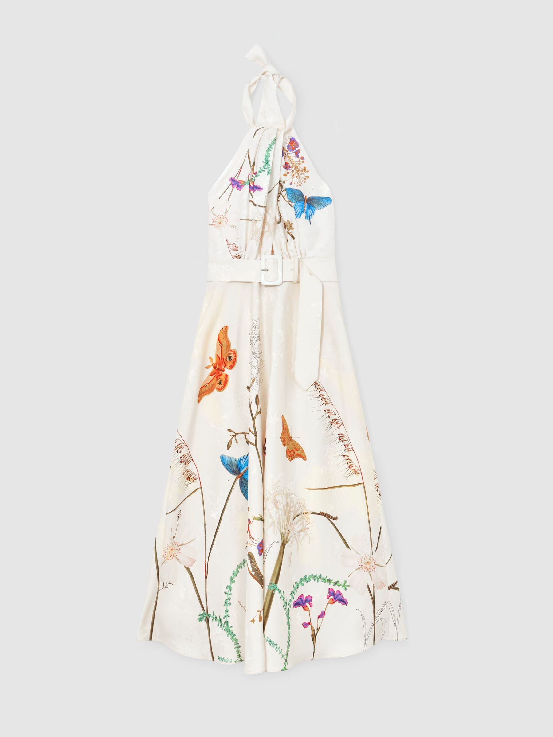 Reiss | NYBG Butterfly-Print Halterneck Midi Dress in Ivory - Bild 2 von 7