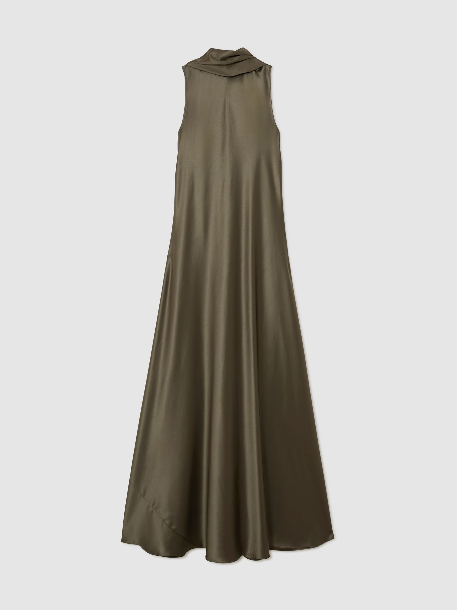 Petite Satin Cape Maxi Dress in Khaki Green - Image 2 of 9 Petite Satin Cape Maxi Dress in Khaki Green - Image 2 of 9