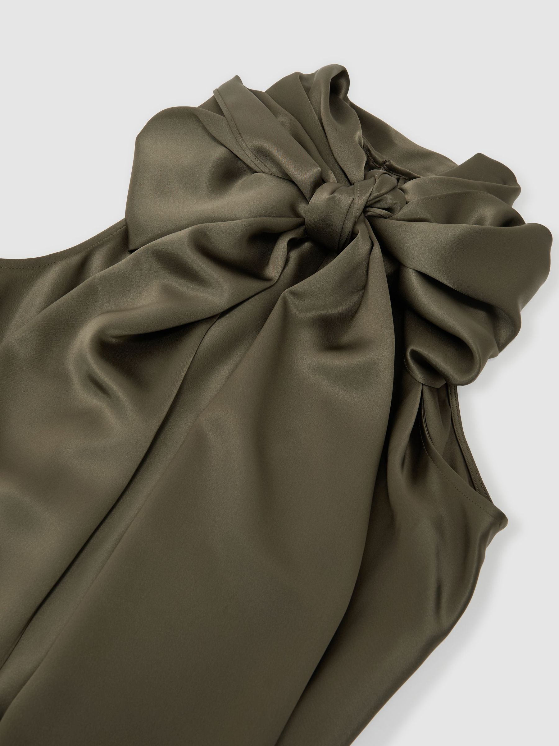 Petite Satin Cape Maxi Dress in Khaki Green - Image 8 of 9