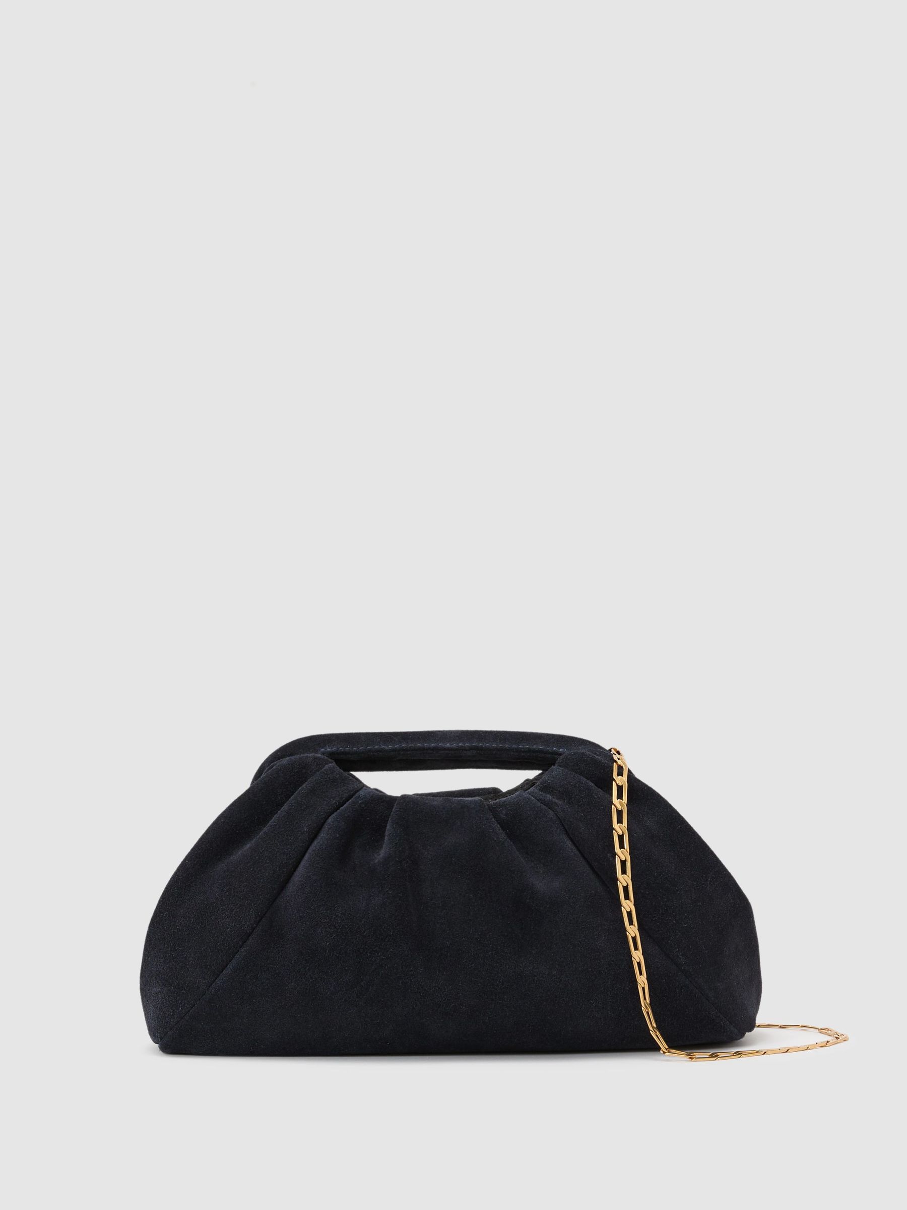 Suede Cut-Out Handle Pouch Clutch Bag in Navy - Image 2 of 6