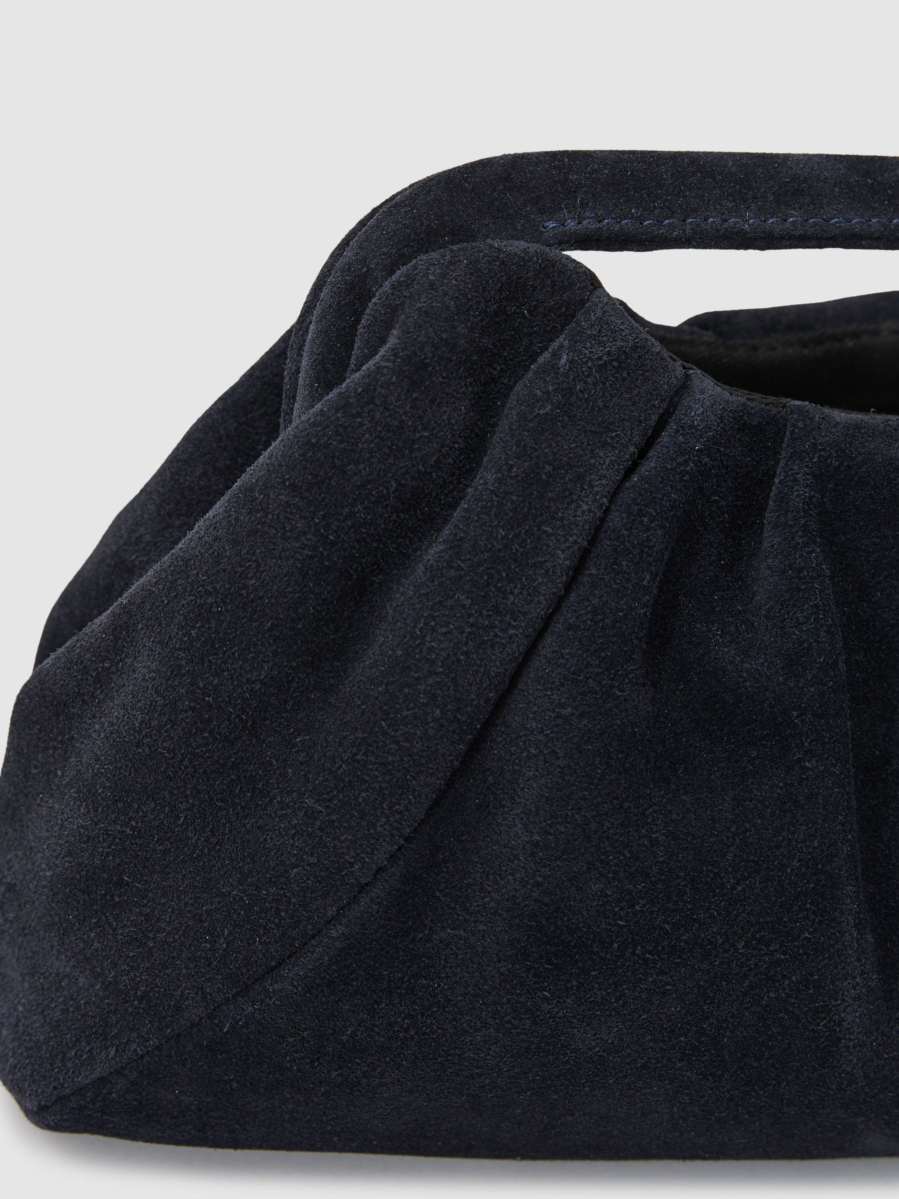 Suede Cut-Out Handle Pouch Clutch Bag in Navy - Image 3 of 6