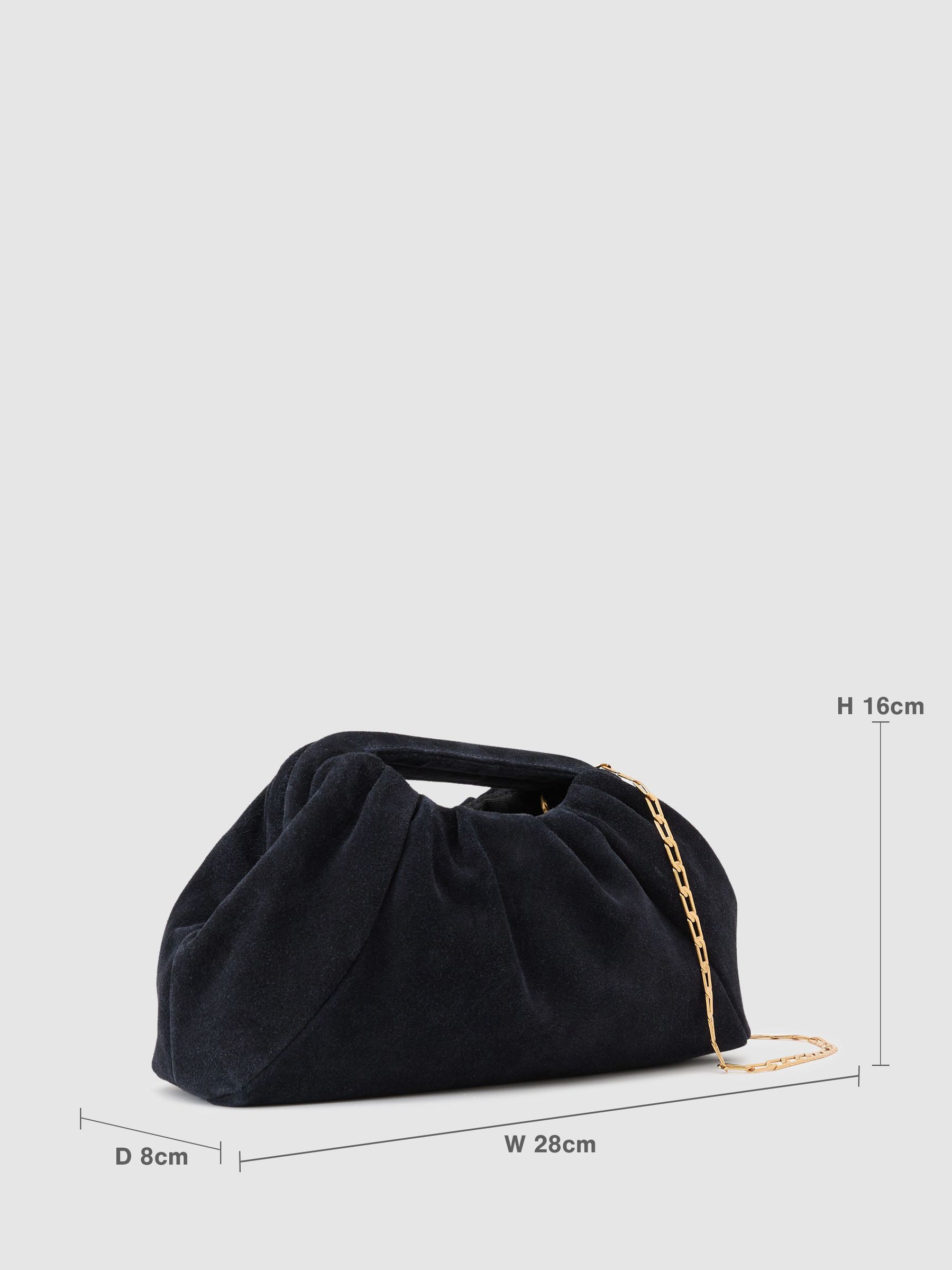Suede Cut-Out Handle Pouch Clutch Bag in Navy - Image 4 of 6