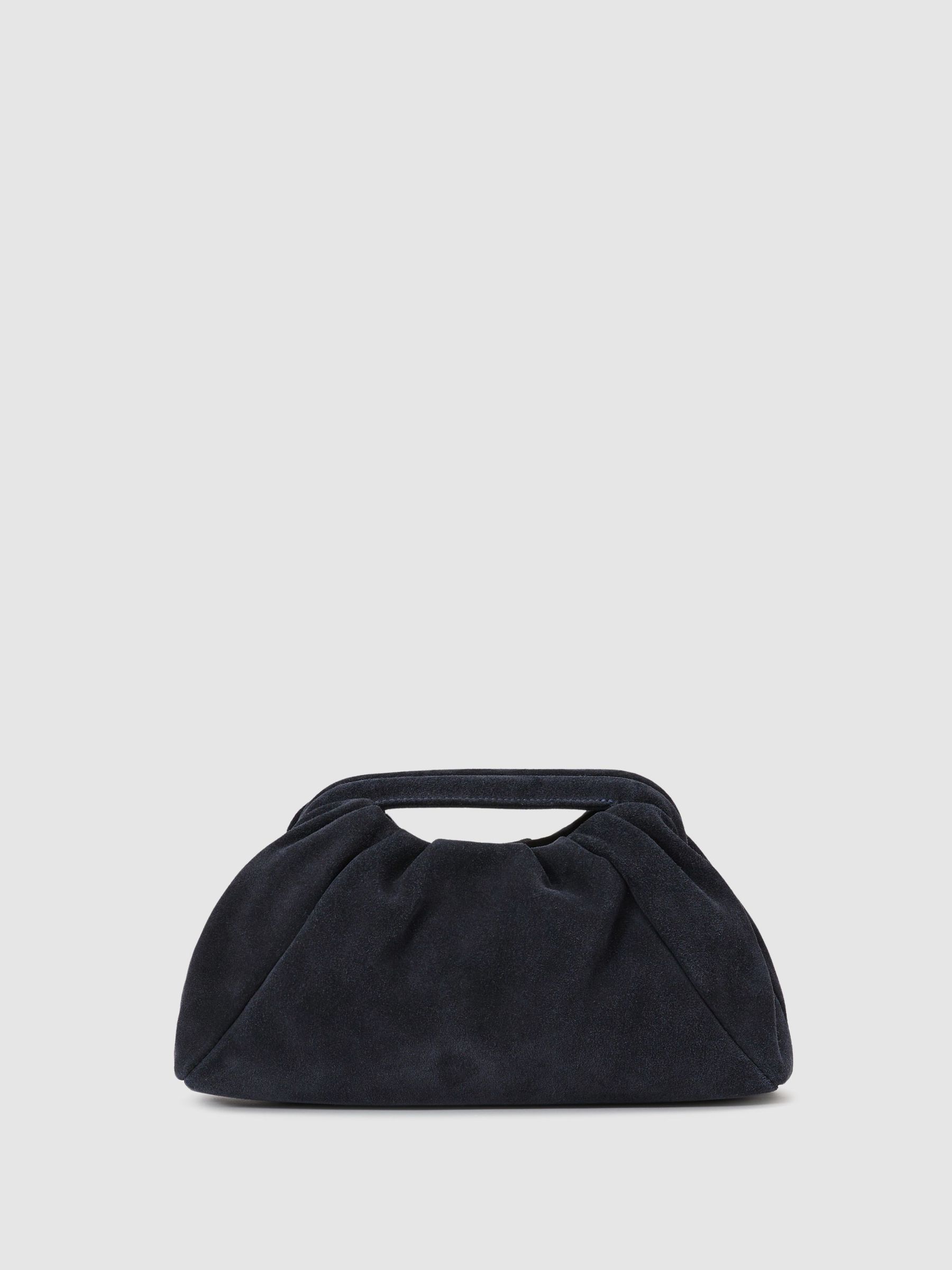 Suede Cut-Out Handle Pouch Clutch Bag in Navy - Image 5 of 6