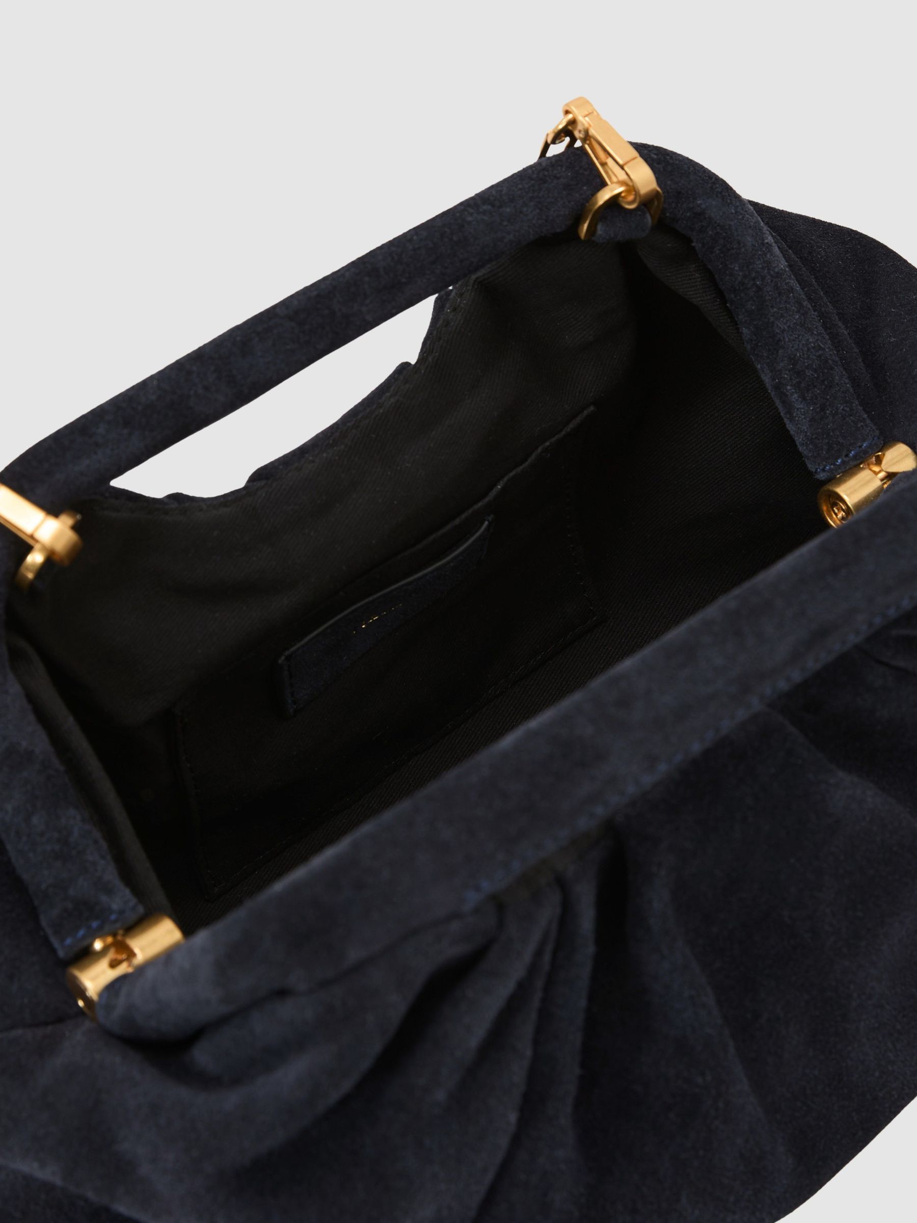 Suede Cut-Out Handle Pouch Clutch Bag in Navy - Image 6 of 6