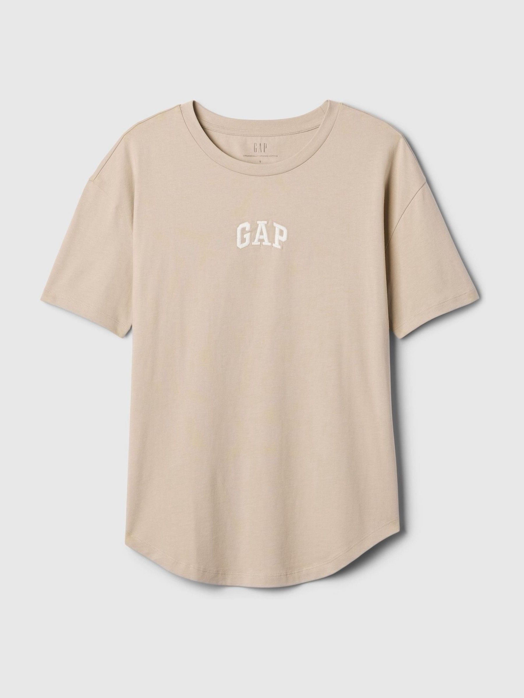 Beige Cotton Logo Short Sleeve Oversized T-Shirt - Image 1 of 4