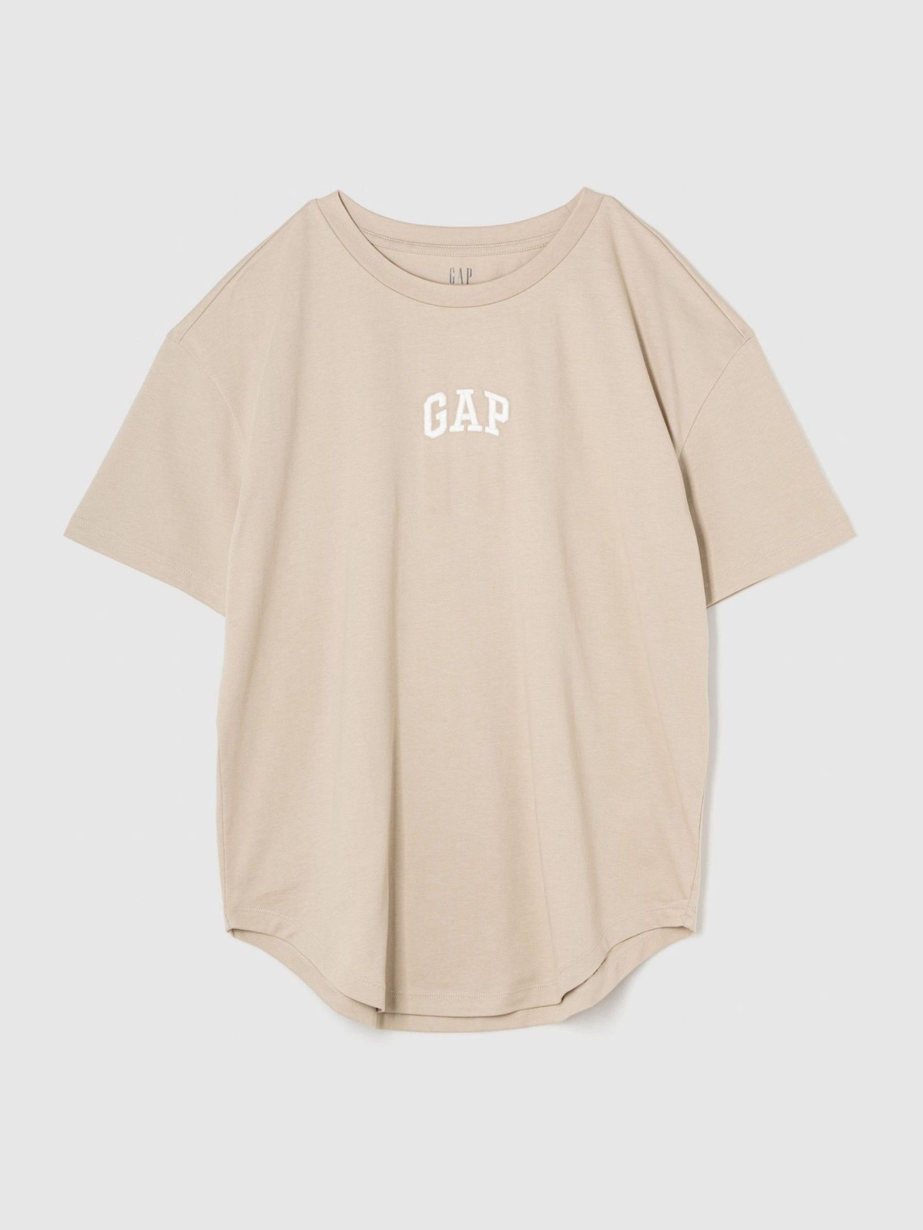 Beige Cotton Logo Short Sleeve Oversized T-Shirt - Image 2 of 4