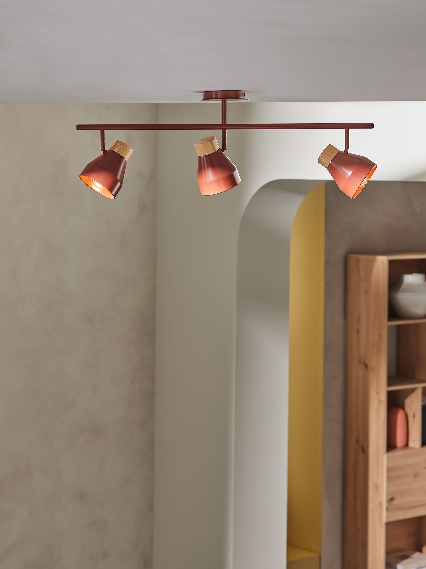 Albert 3 Light Linear Pendant Bar Ceiling Light in Terracotta Red - Image 1 of 3 Albert 3 Light Linear Pendant Bar Ceiling Light in Terracotta Red - Image 1 of 3