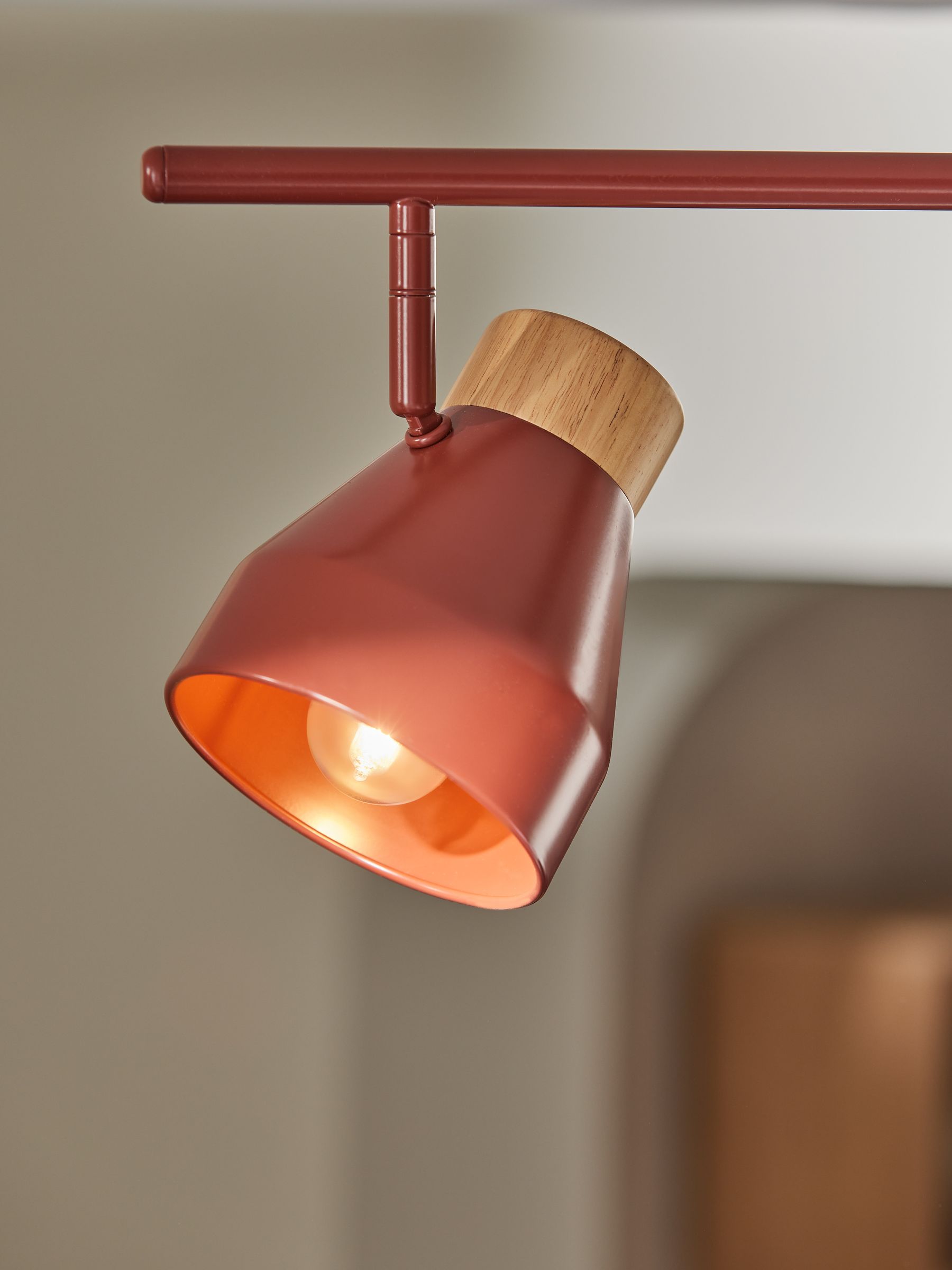 Albert 3 Light Linear Pendant Bar Ceiling Light in Terracotta Red - Image 2 of 3 Albert 3 Light Linear Pendant Bar Ceiling Light in Terracotta Red - Image 2 of 3