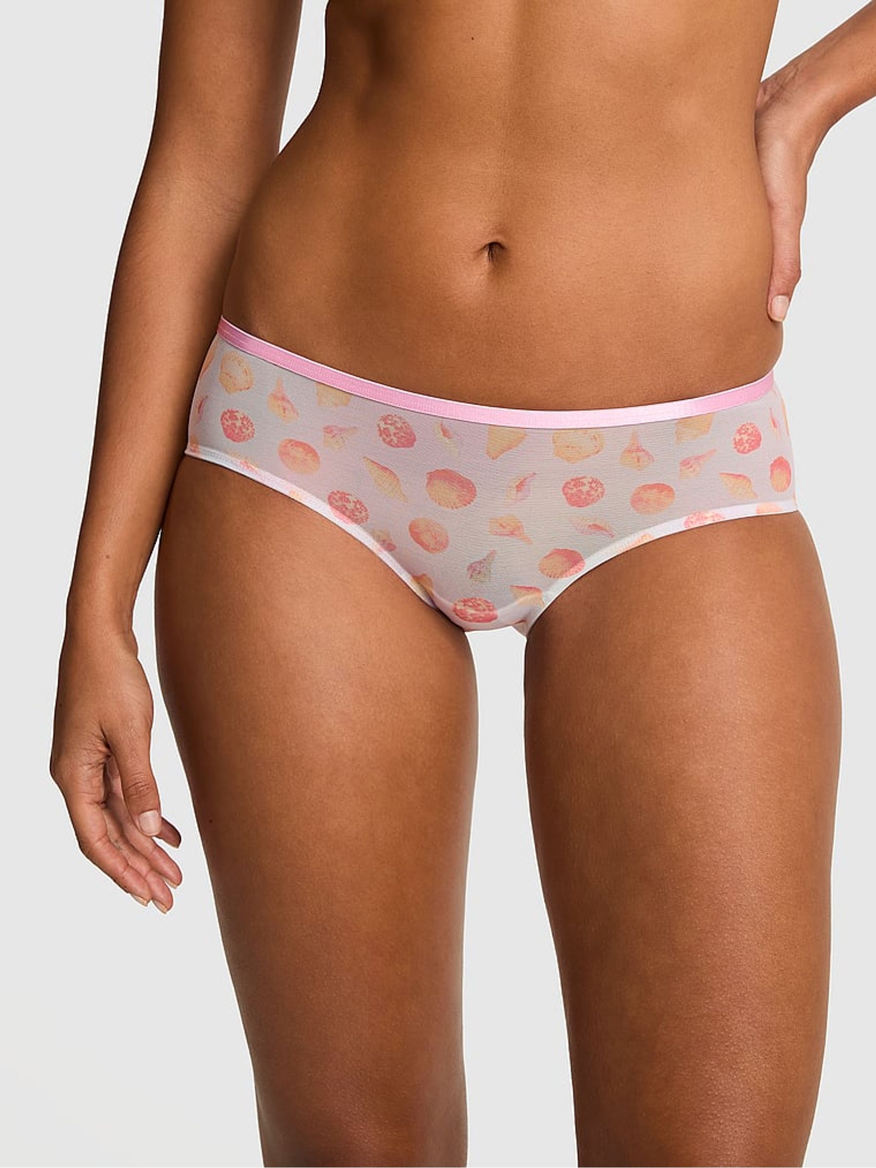 Pink Seashell Print Hipster Logo Mesh Knickers - Image 1 of 2