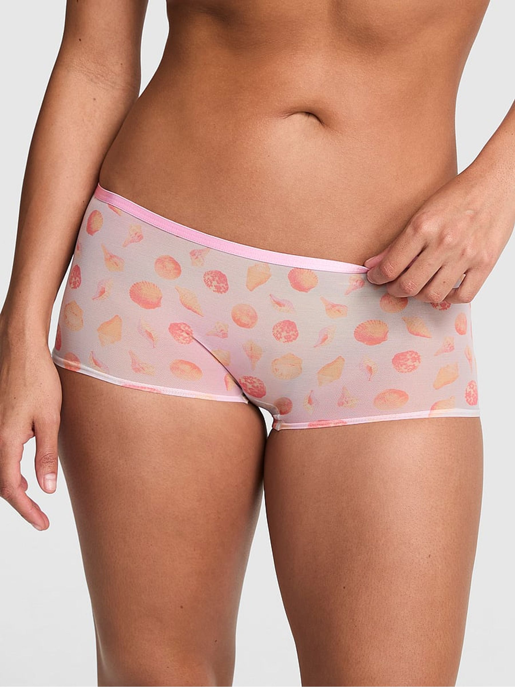 Pink Seashell Print Short Logo Mesh Knickers - Image 1 of 2