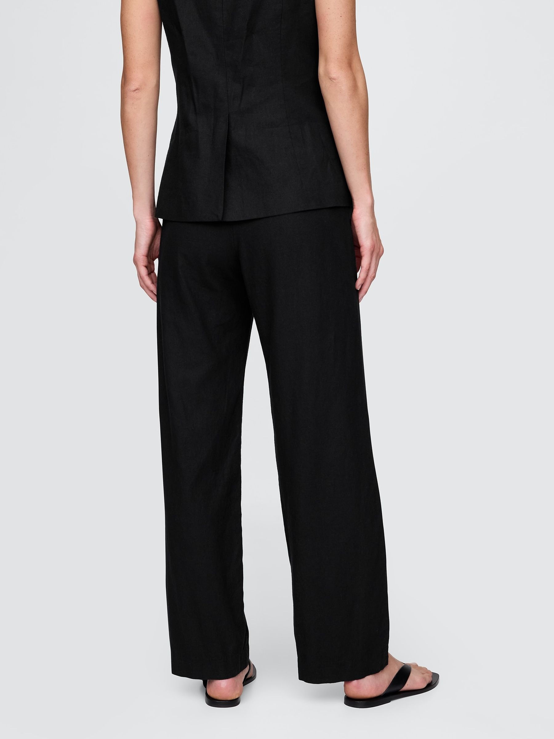 Black Linen Blend Relaxed Straight Trousers - Image 2 of 4
