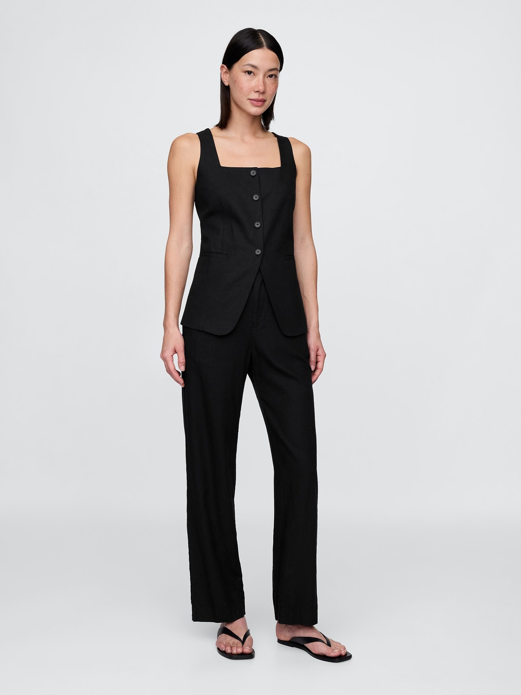 Black Linen Blend Relaxed Straight Trousers - Image 3 of 4
