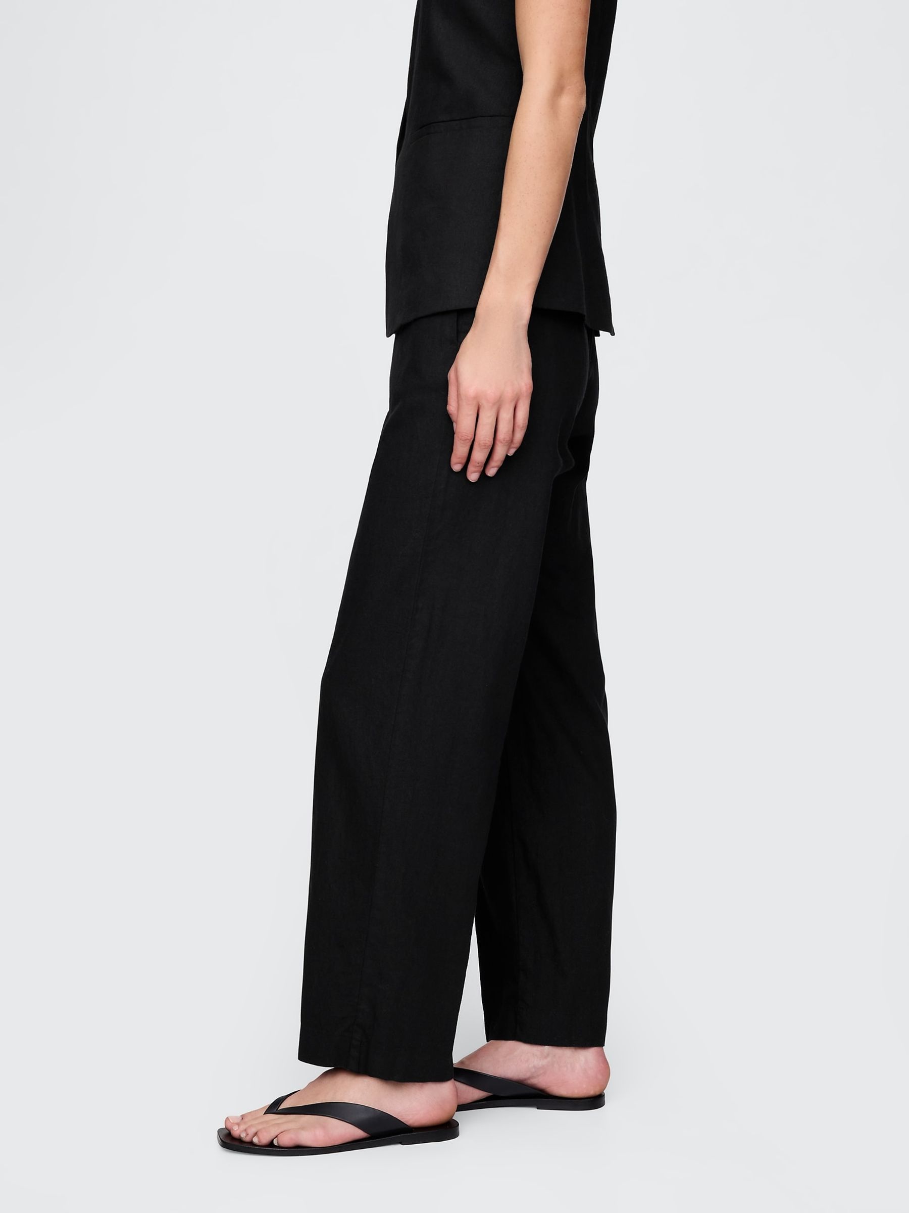 Black Linen Blend Relaxed Straight Trousers - Image 4 of 4
