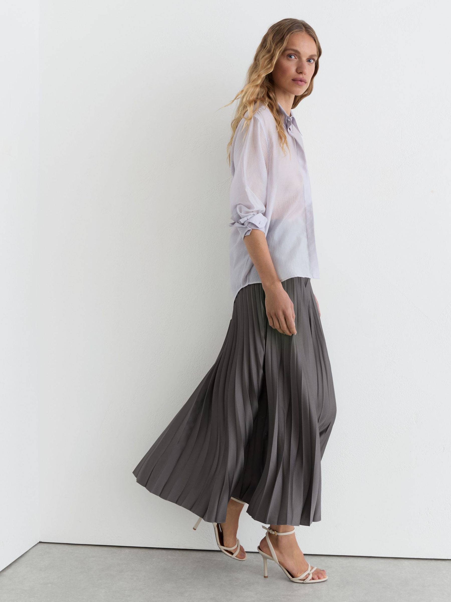 Pleated Midi Skirt in Grey - Image 1 of 7