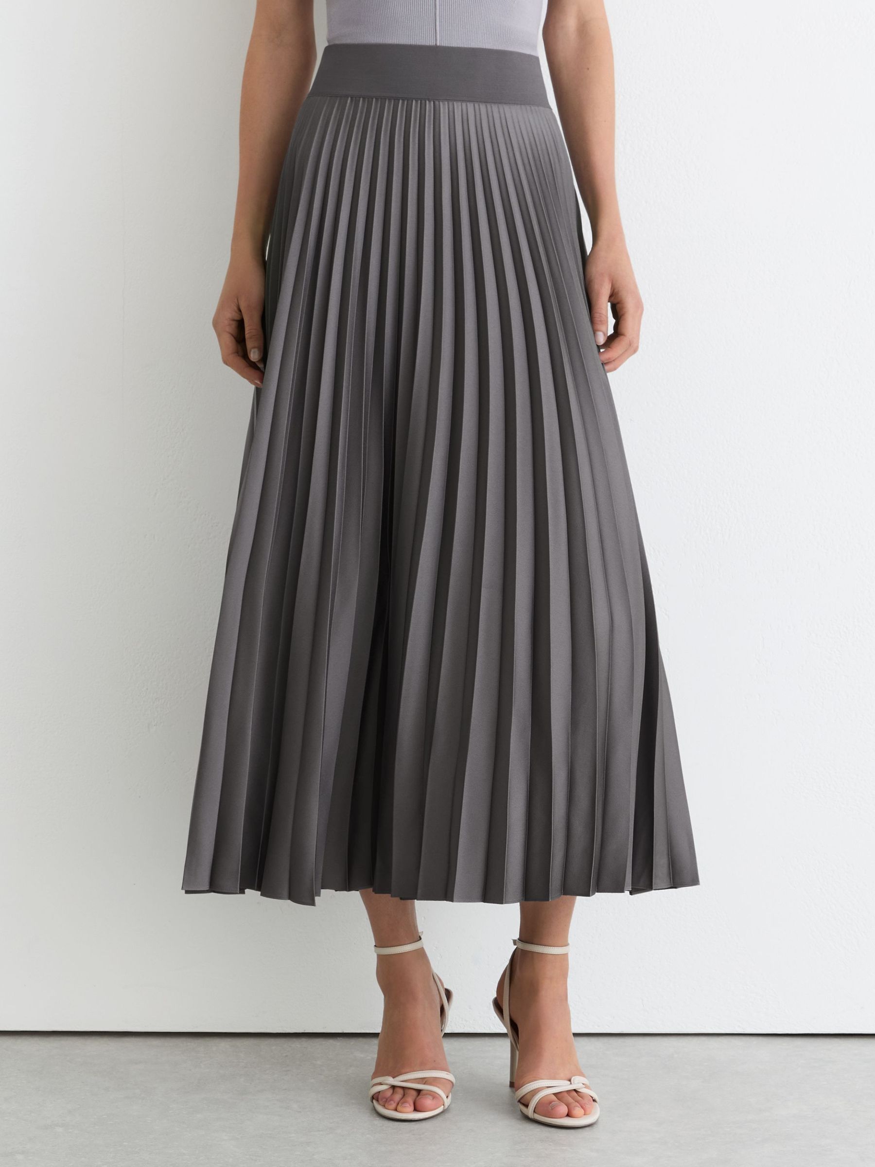 Pleated Midi Skirt in Grey - Image 3 of 7