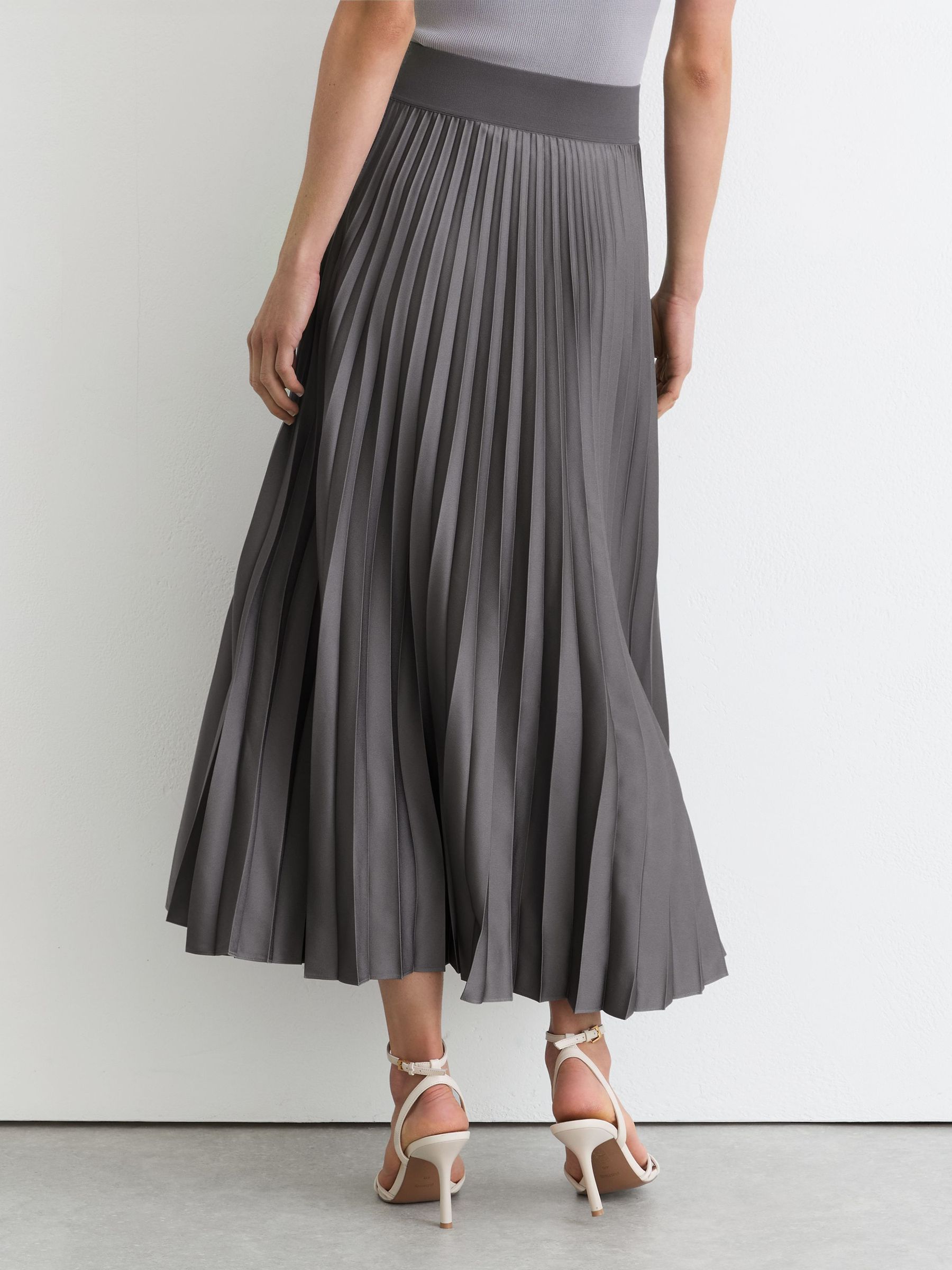 Pleated Midi Skirt in Grey - Image 6 of 7