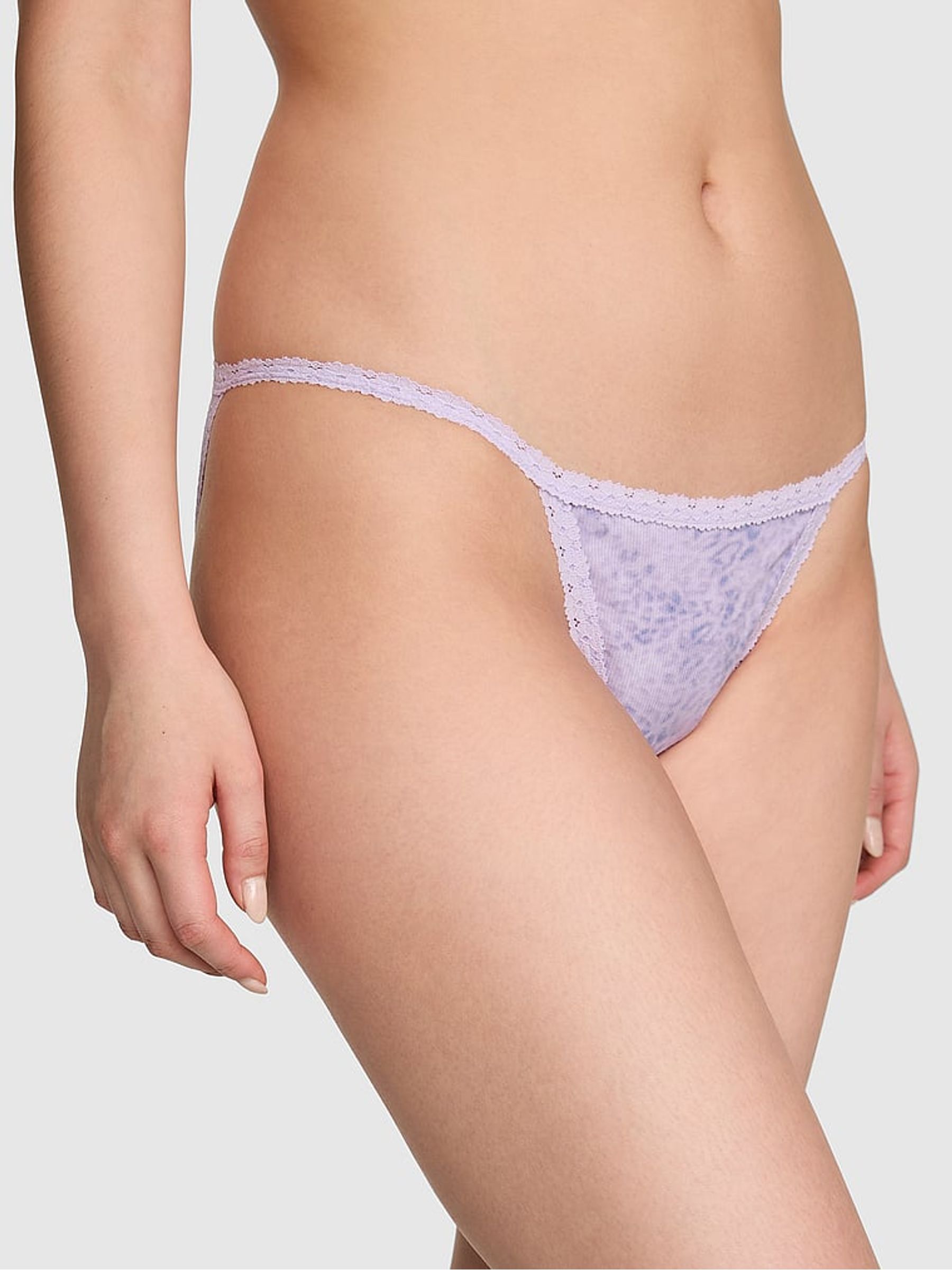 Lavender Purple Leopard Bikini Lace Trim Rib Knickers - Image 1 of 2