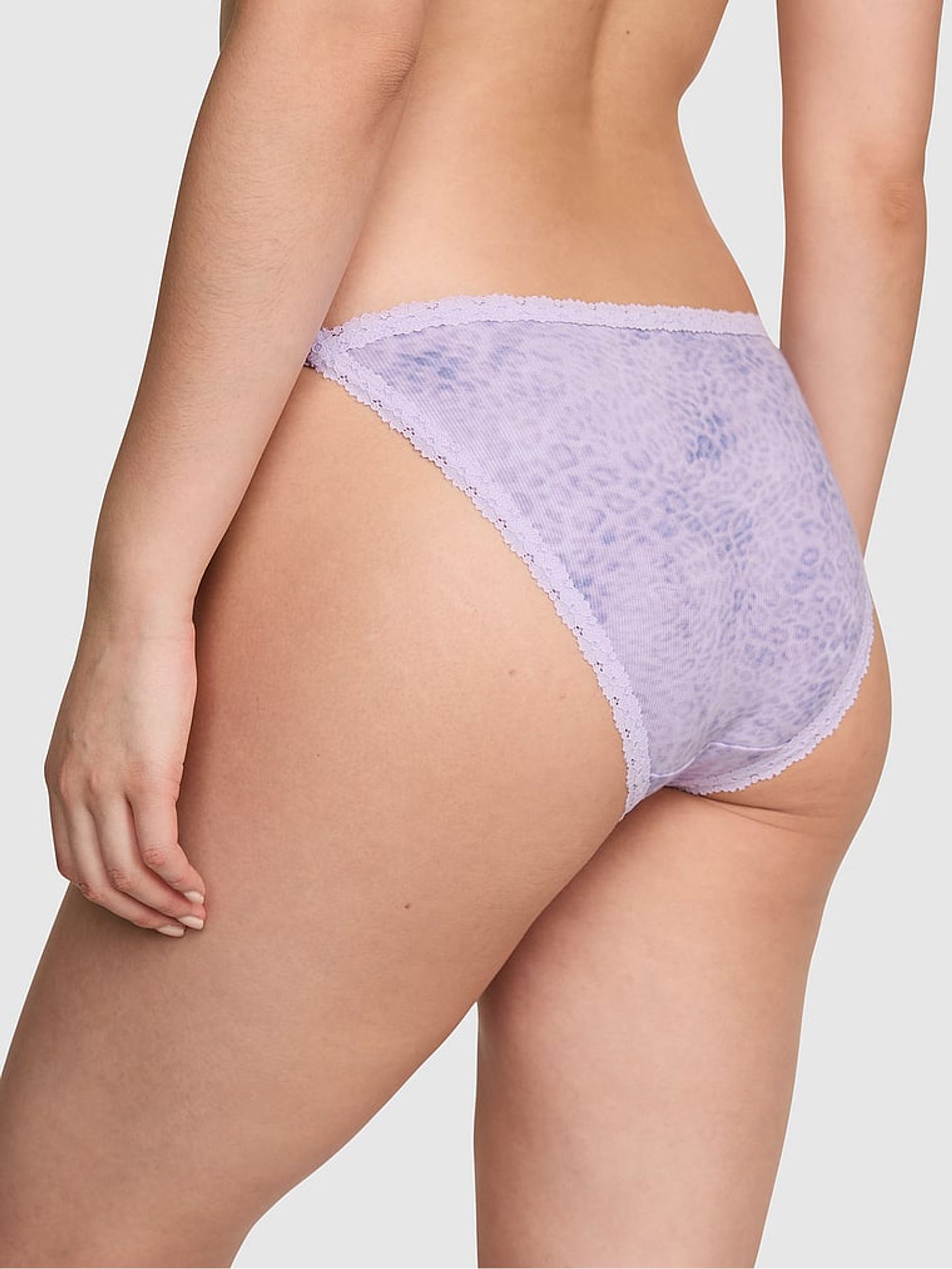 Lavender Purple Leopard Bikini Lace Trim Rib Knickers - Image 2 of 2