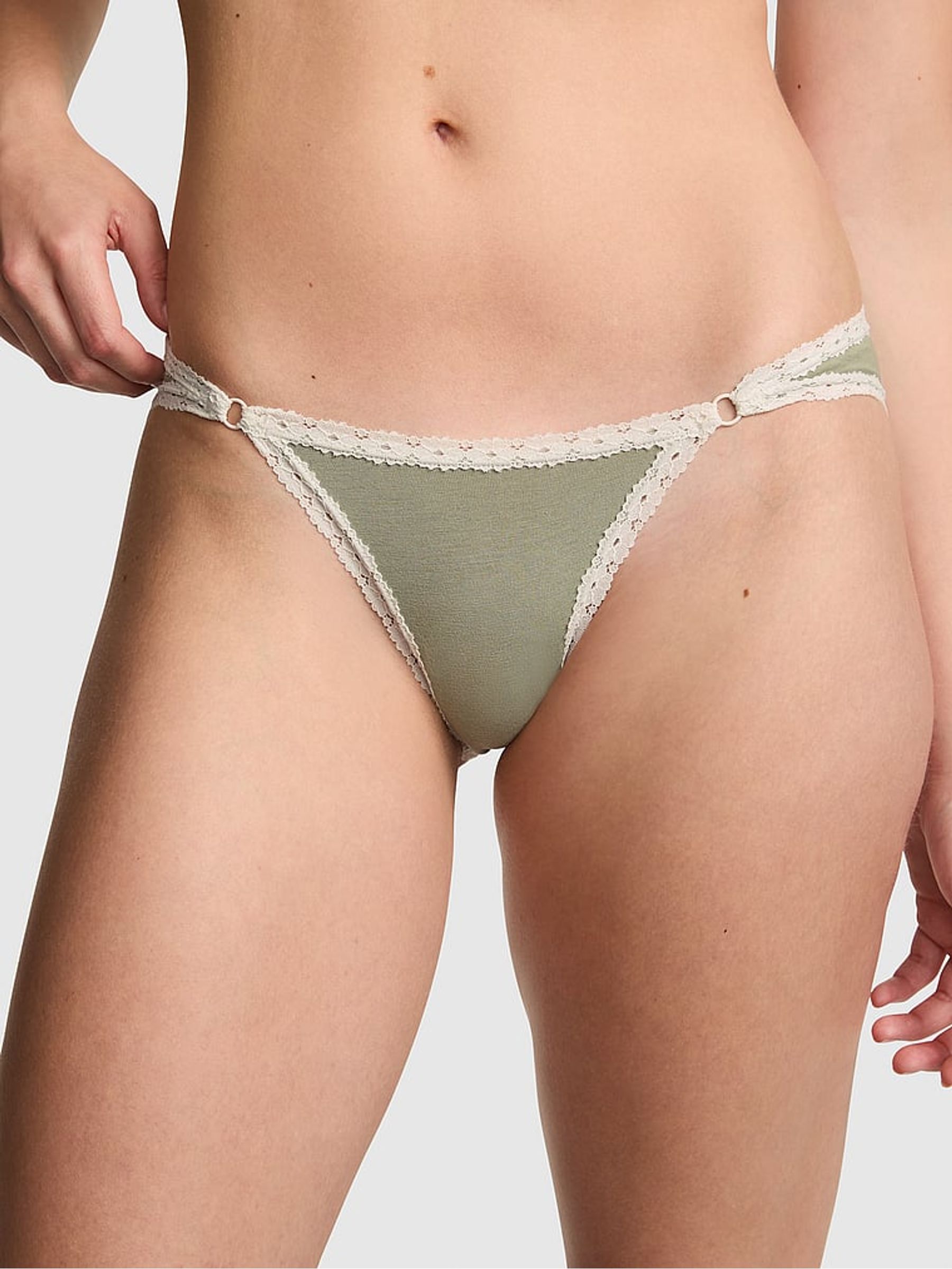 Slate Green Cheeky Cotton Heather Lace Trim Knickers - Image 1 of 2