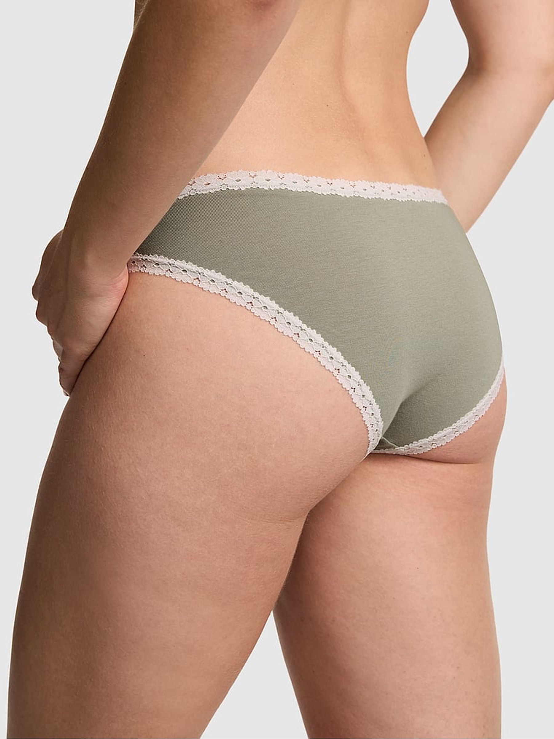 Slate Green Cheeky Cotton Heather Lace Trim Knickers - Image 2 of 2