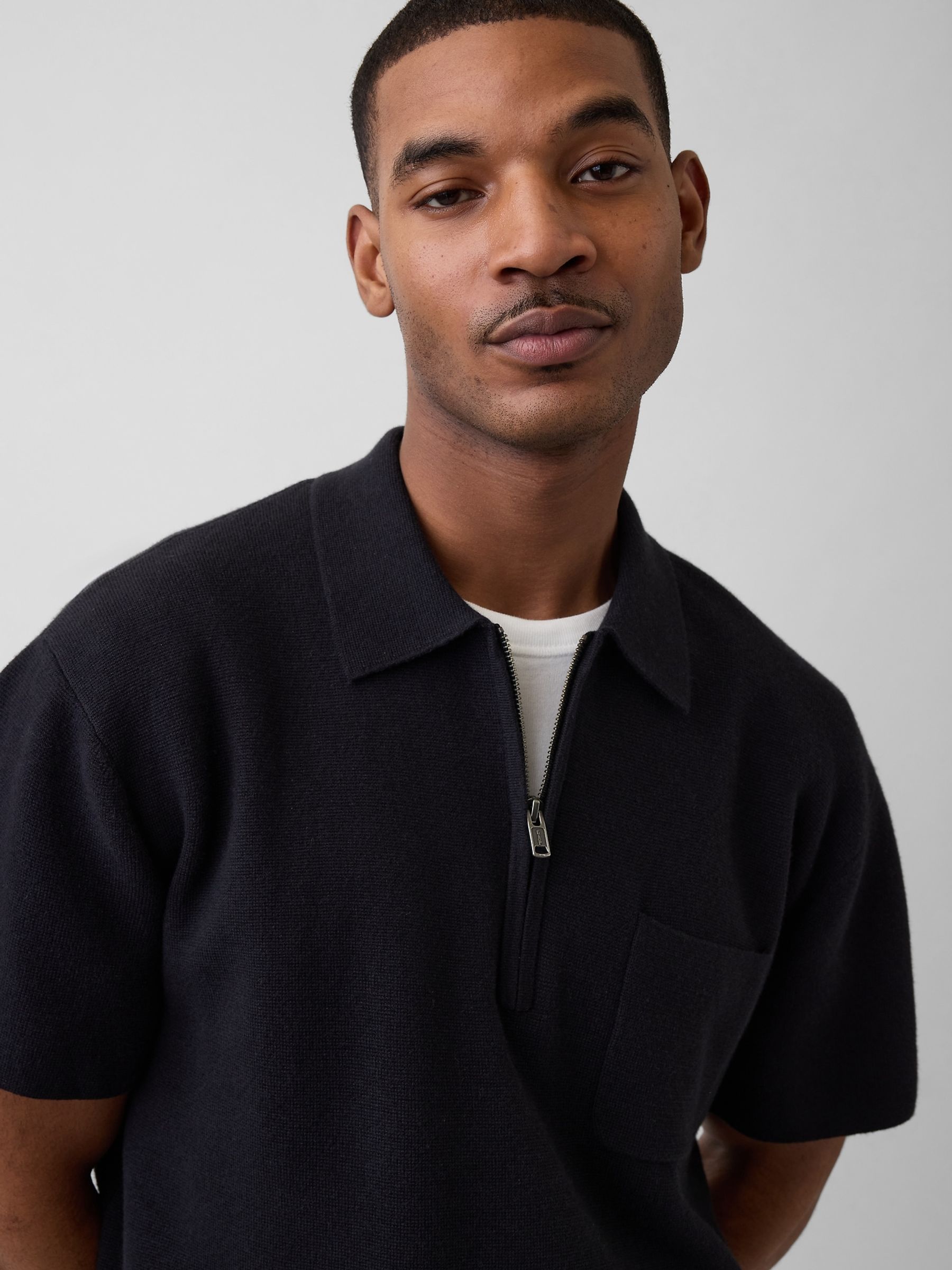 Black Oversized Quarter-Zip Pocket Polo Jumper - Image 4 of 4