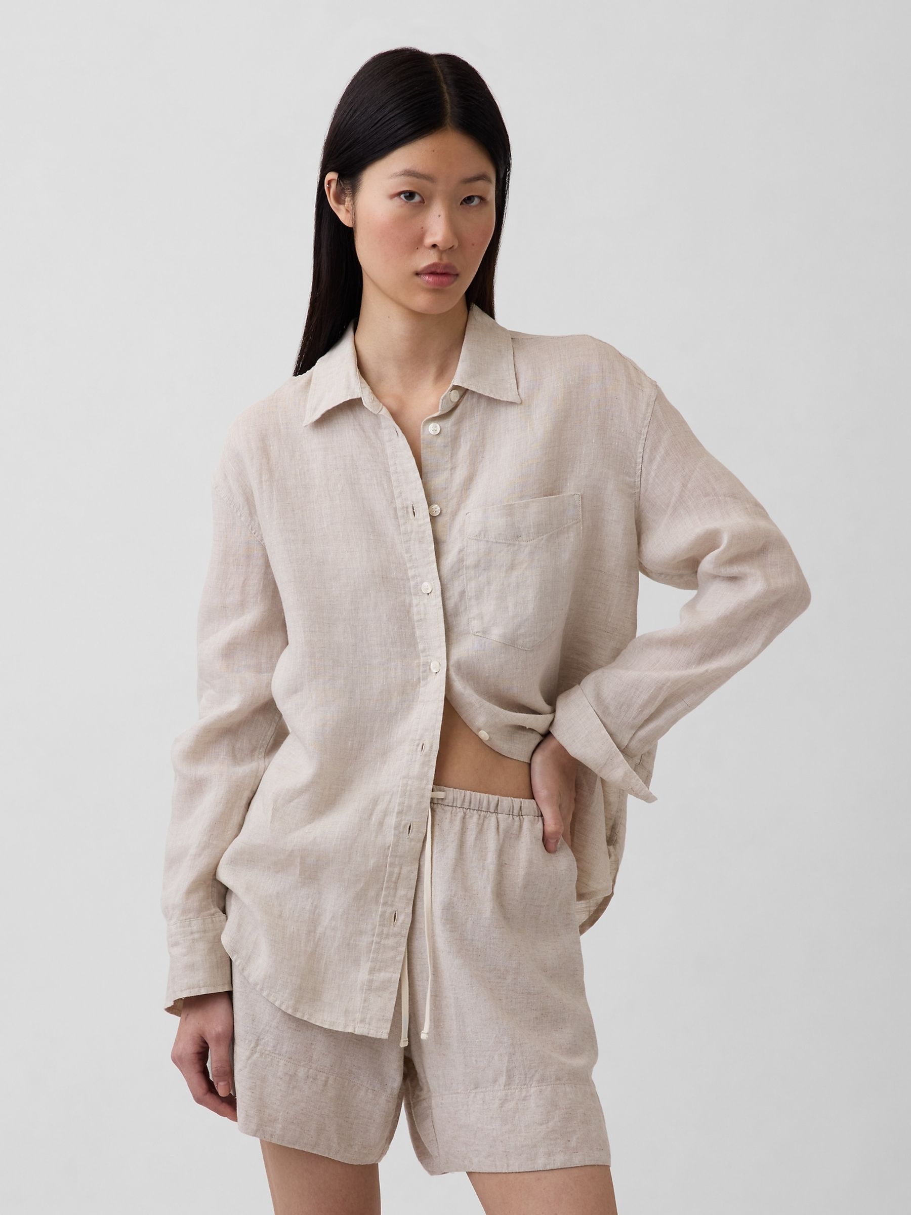 Beige Linen Oversized Shirt - Image 1 of 4