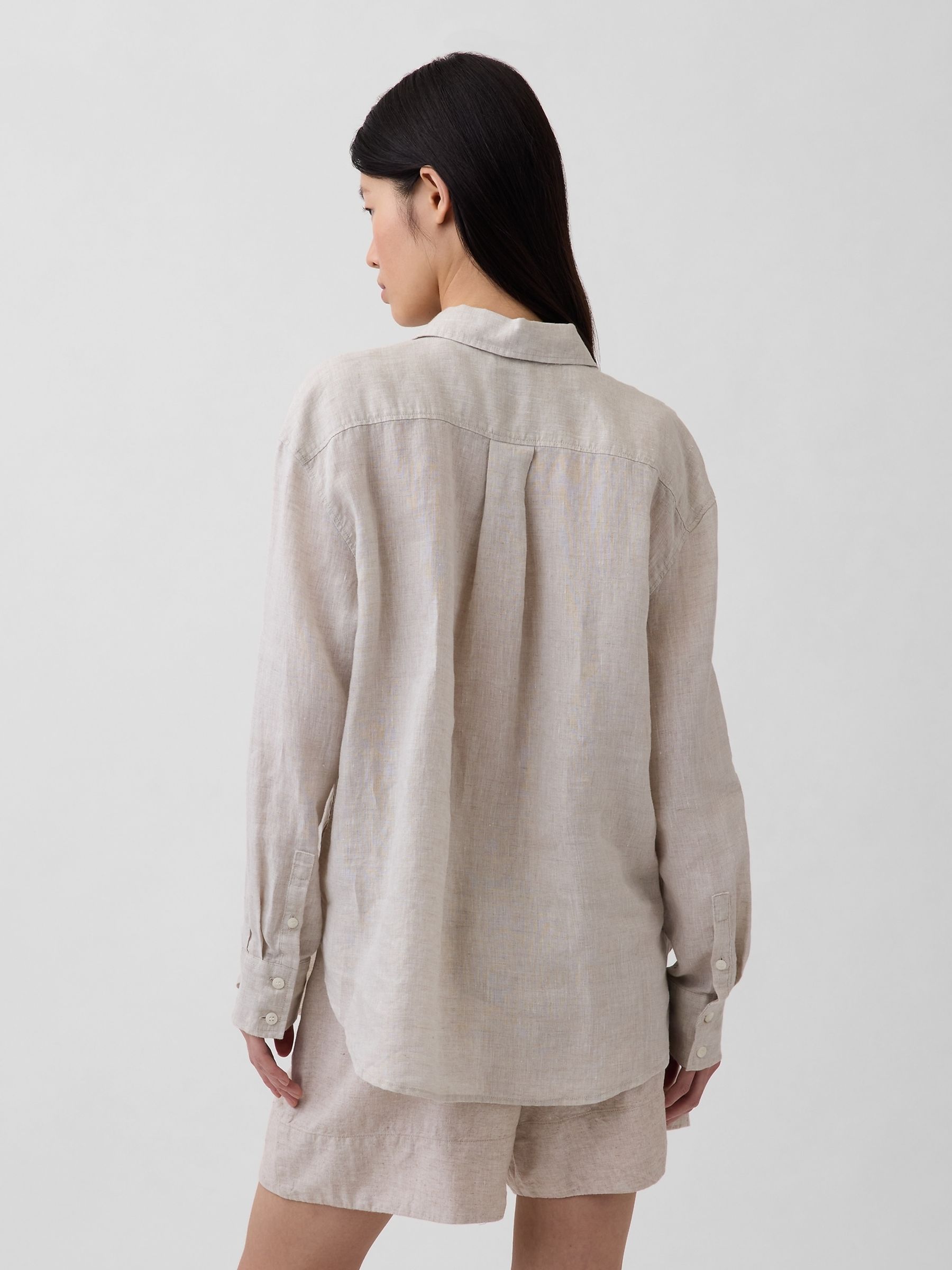 Beige Linen Oversized Shirt - Image 2 of 4 Beige Linen Oversized Shirt - Image 2 of 4