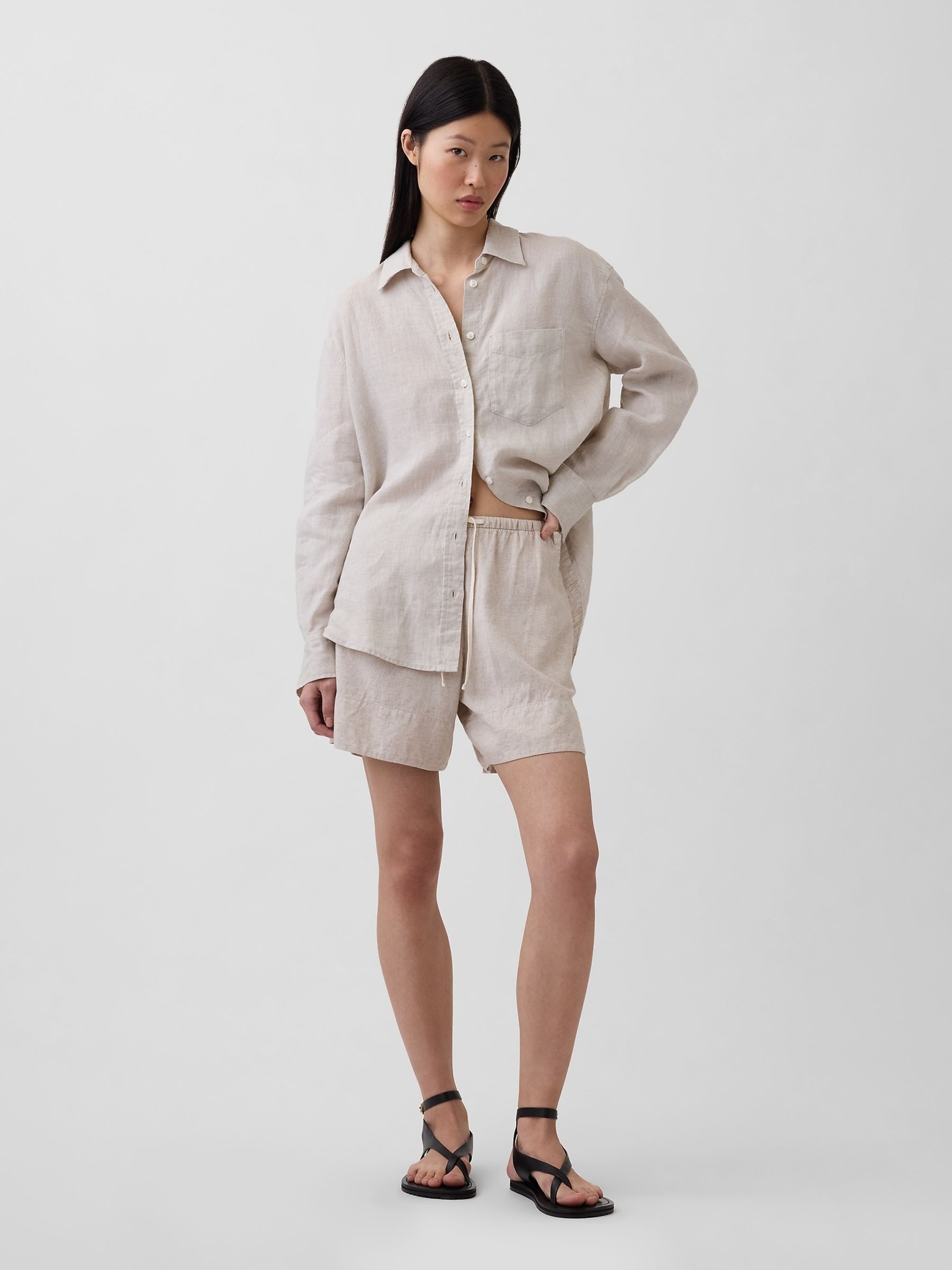 Beige Linen Oversized Shirt - Image 3 of 4
