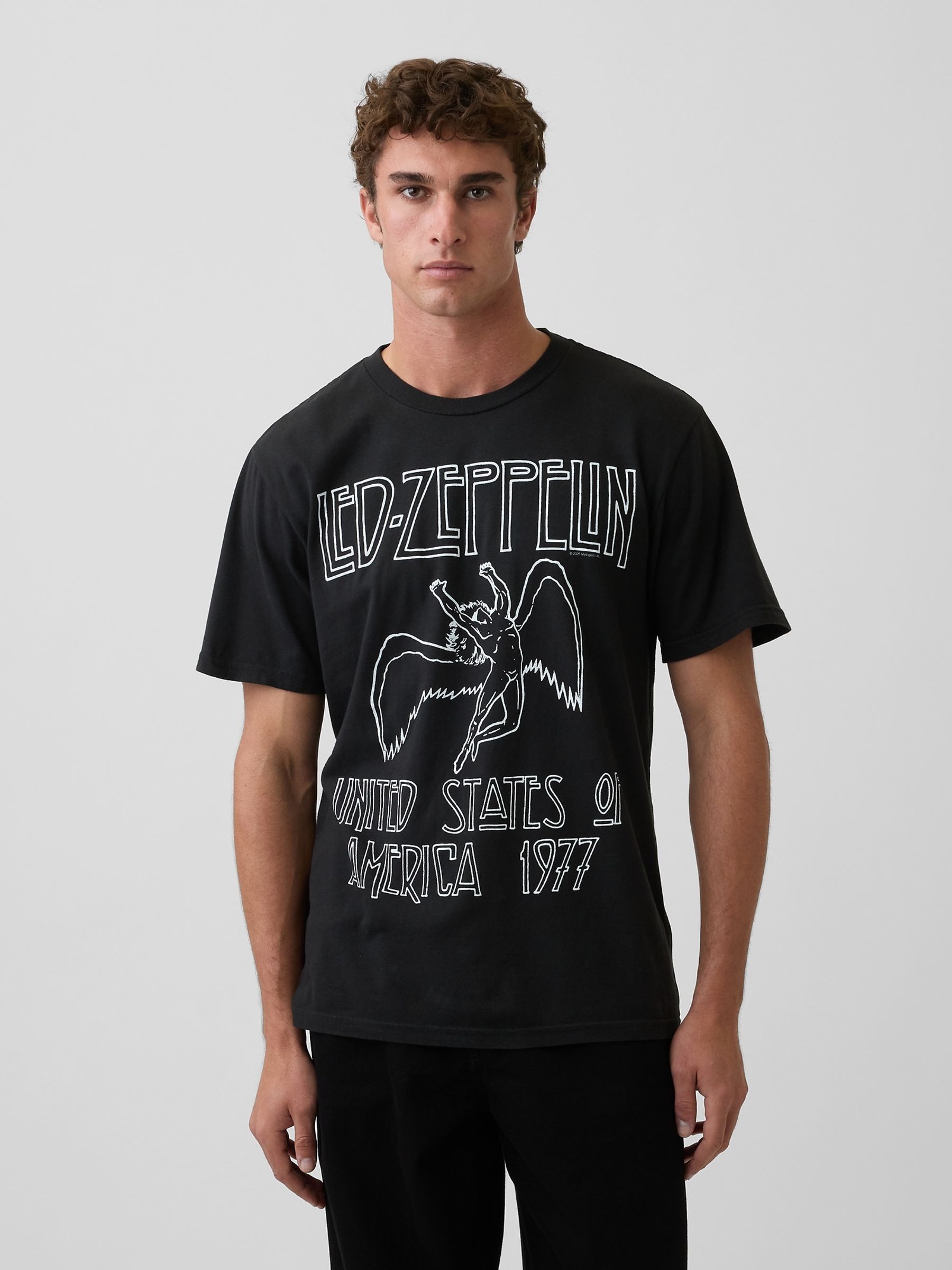 Black Led Zepplin Relaxed Graphic Short Sleeve T-Shirt - Image 1 of 4 Black Led Zepplin Relaxed Graphic Short Sleeve T-Shirt - Image 1 of 4