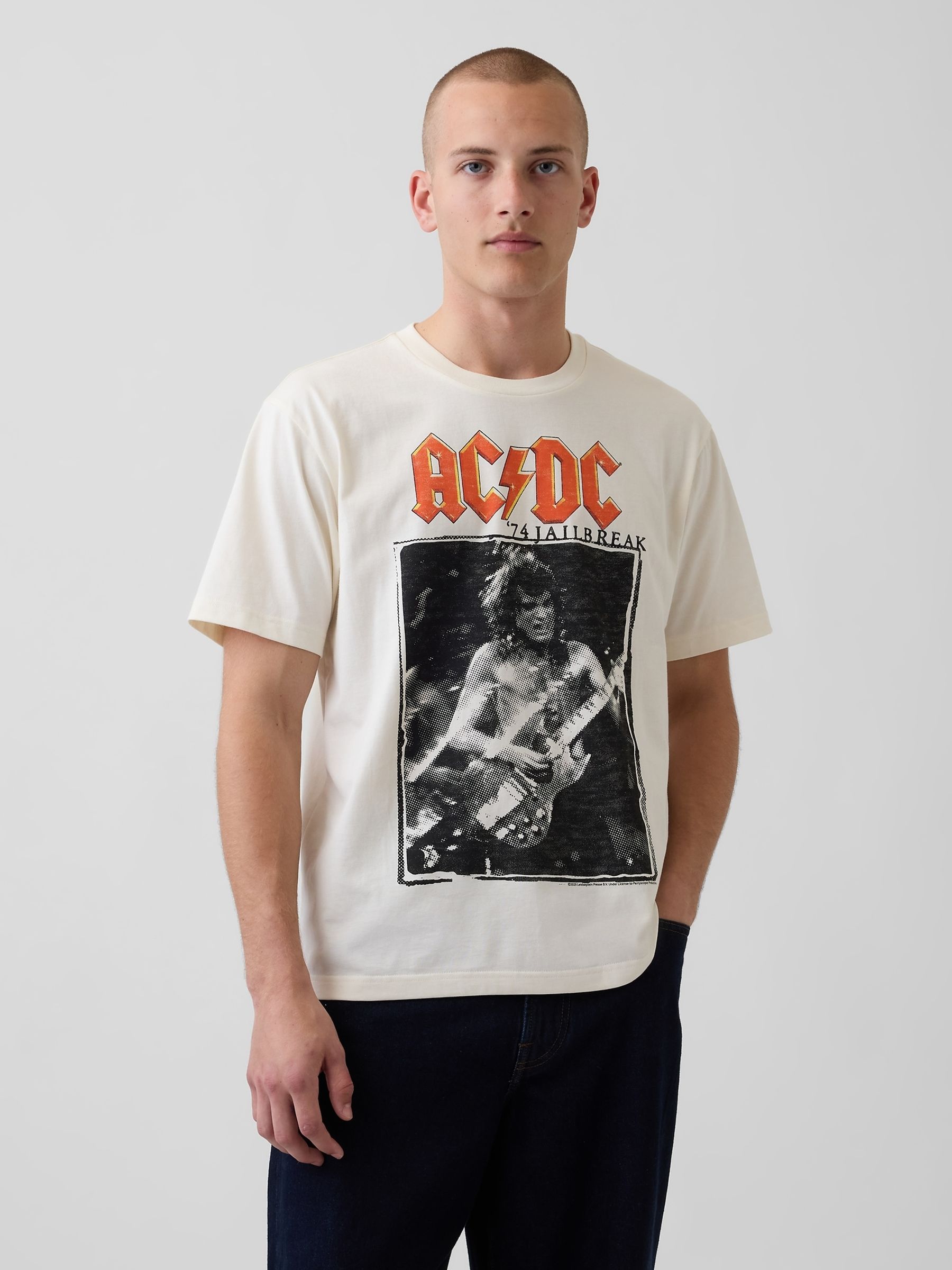White ACDC Relaxed Graphic T-Shirt - Image 1 of 4 White ACDC Relaxed Graphic T-Shirt - Image 1 of 4