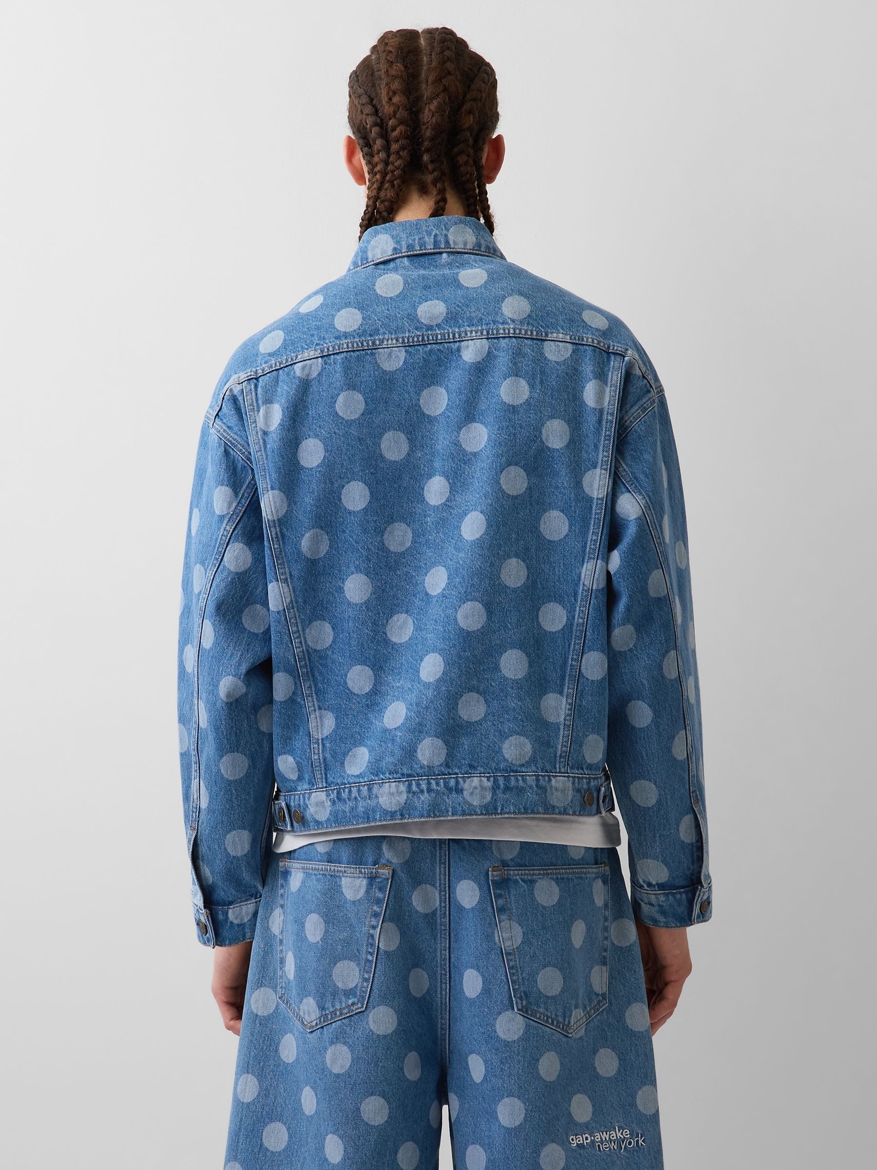 Gap x Awake NY Medium Wash Oversized Polka Dot Icon Denim Jacket - Image 2 of 6