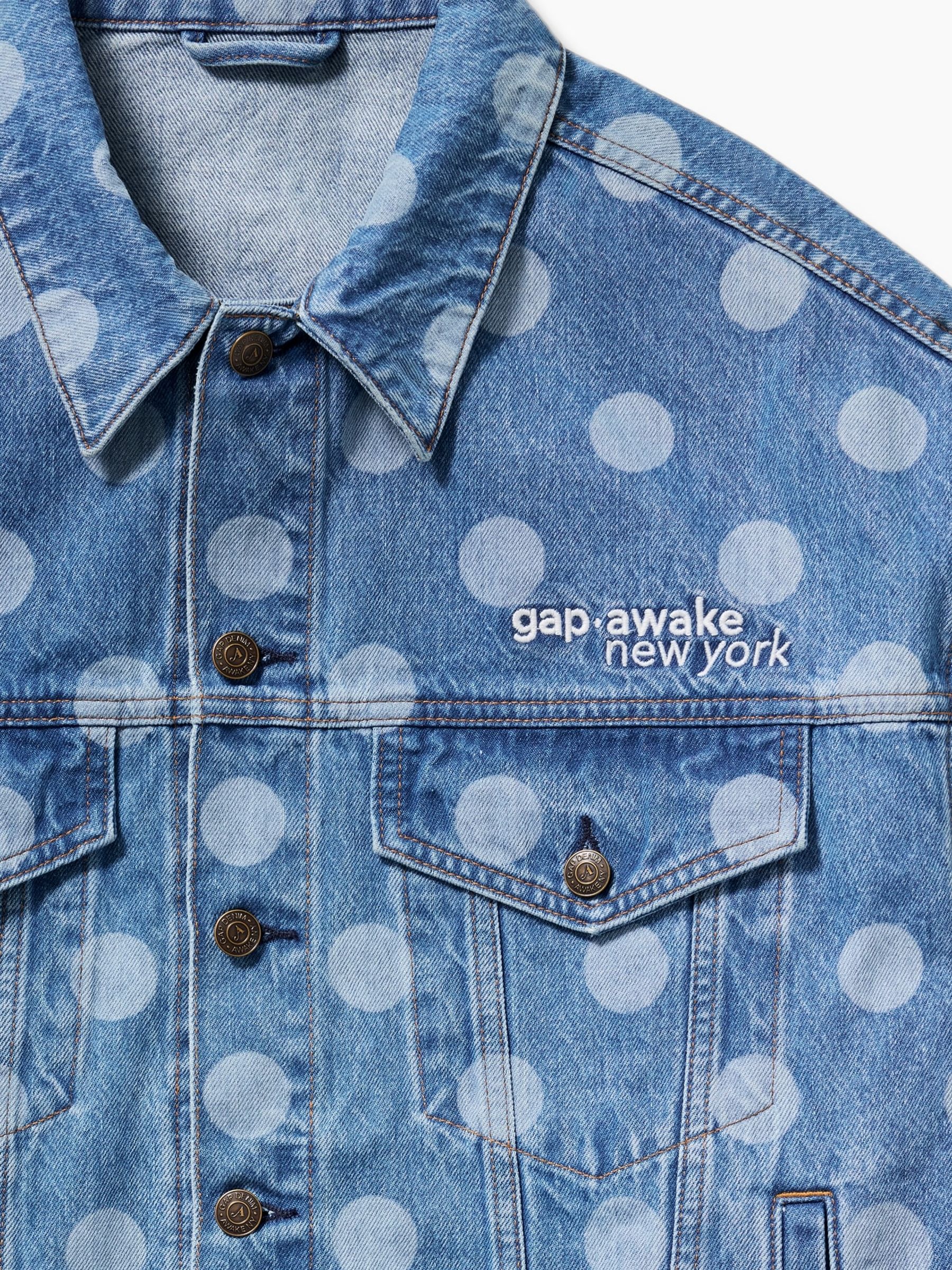 Gap x Awake NY Medium Wash Oversized Polka Dot Icon Denim Jacket - Image 5 of 6