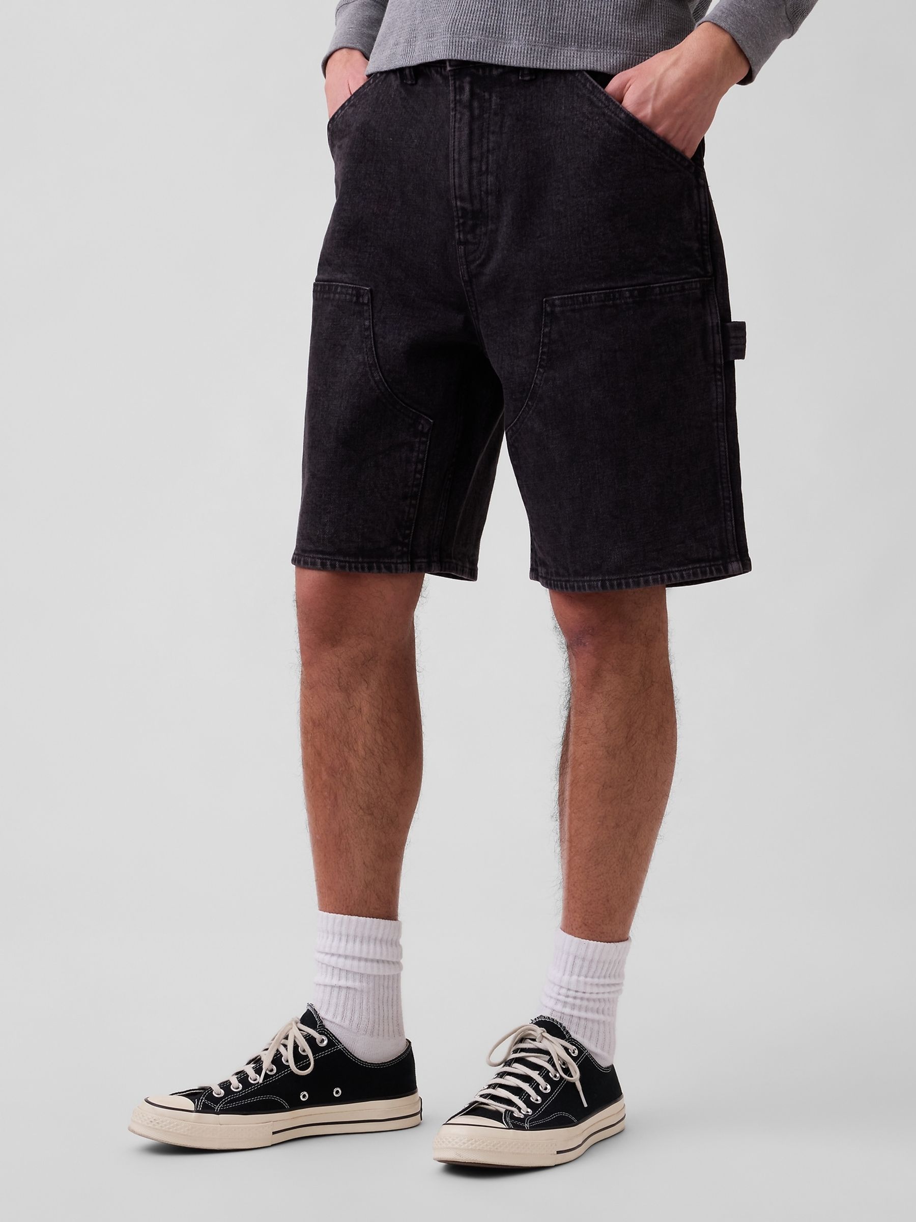 Black 9 inch Denim Carpenter Shorts - Image 1 of 6 Black 9 inch Denim Carpenter Shorts - Image 1 of 6