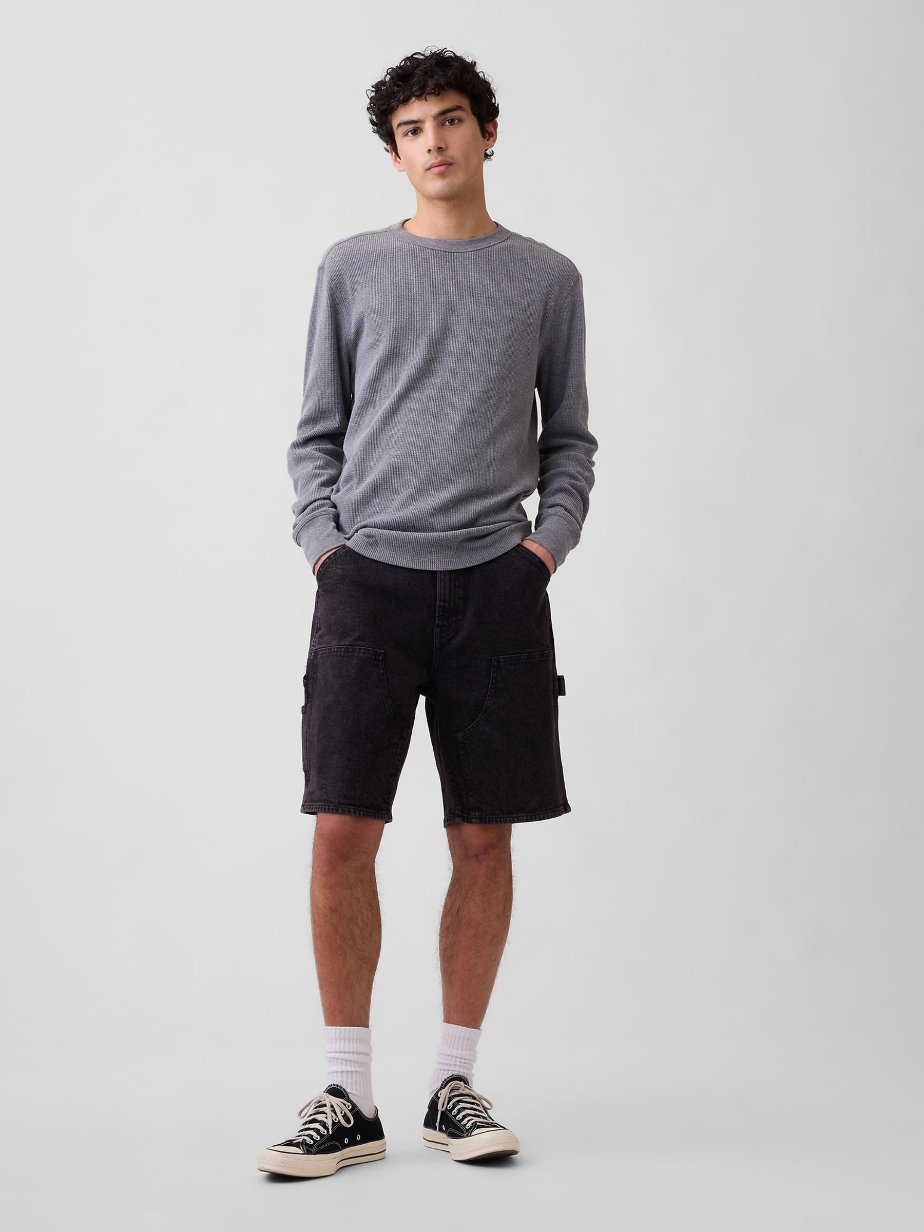 Black 9 inch Denim Carpenter Shorts - Image 3 of 6