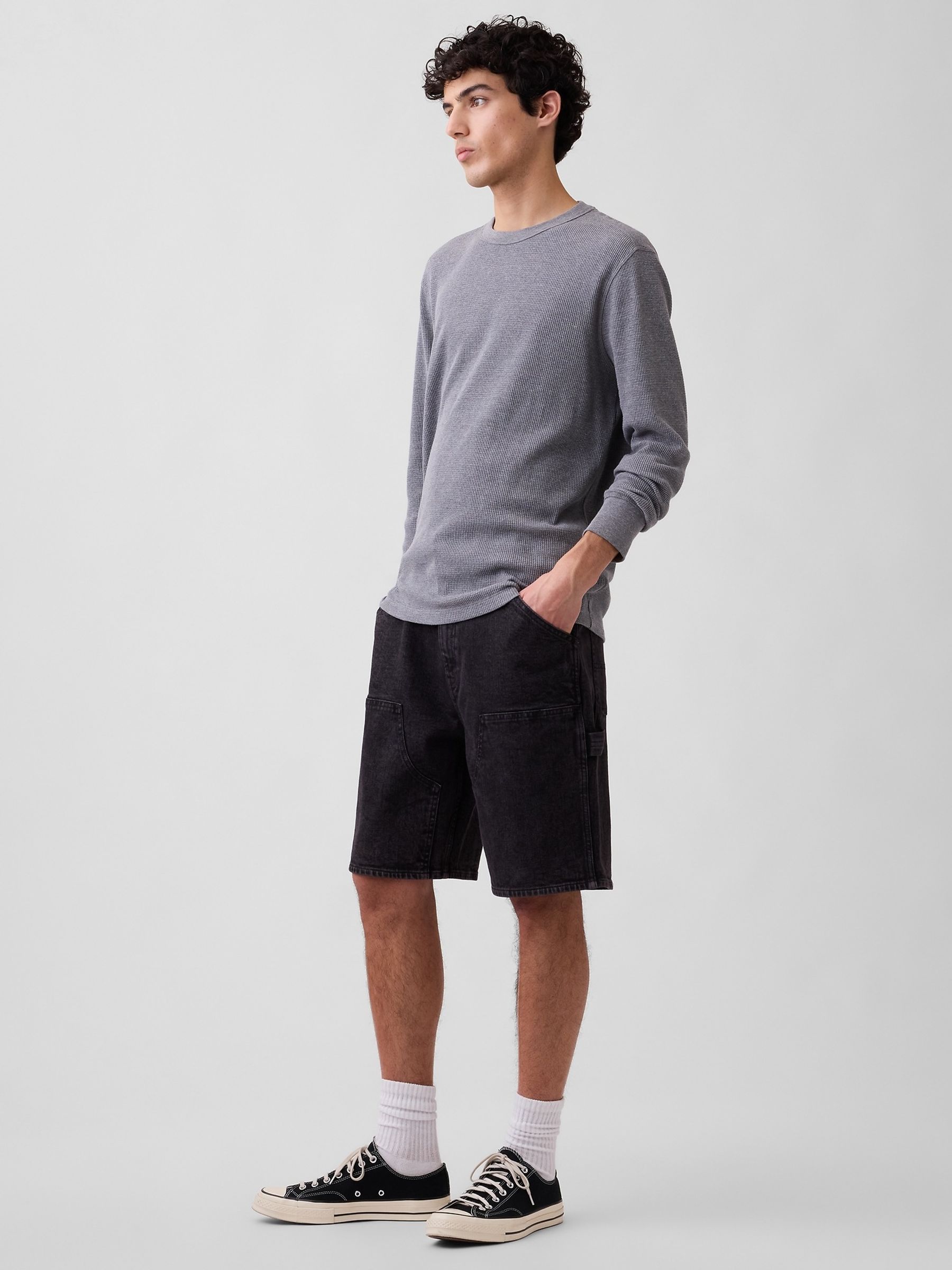 Black 9 inch Denim Carpenter Shorts - Image 4 of 6