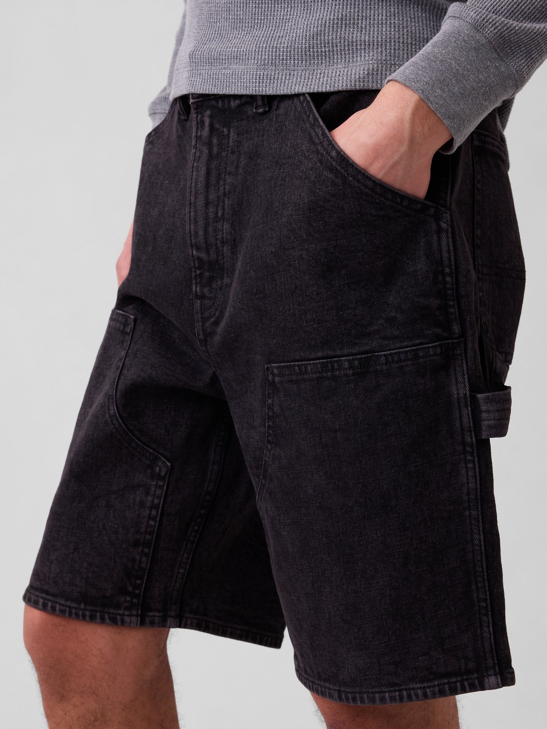 Black 9 inch Denim Carpenter Shorts - Image 5 of 6