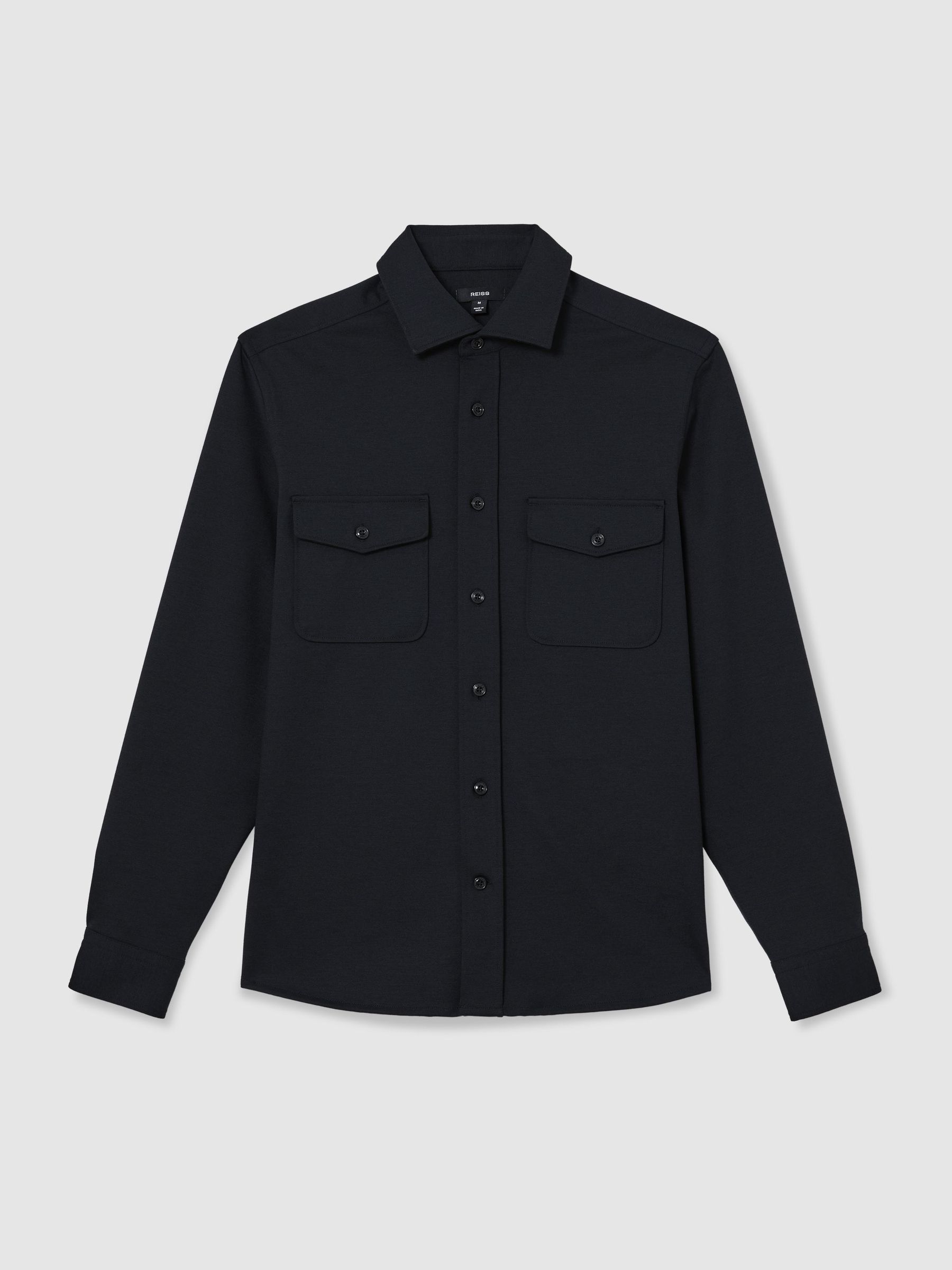 Twin-Pocket Button-Through Overshirt in Navy - Image 2 of 7