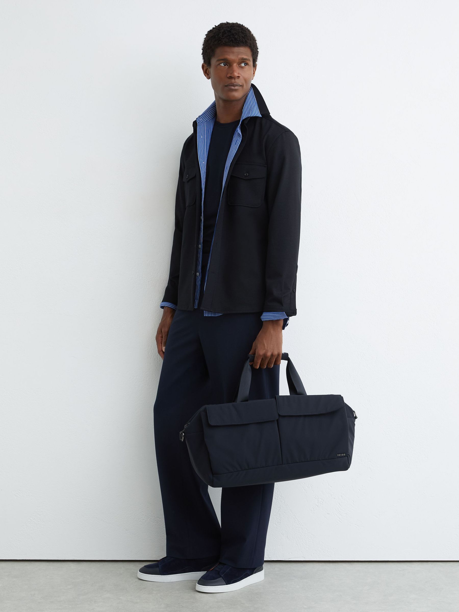 Twin-Pocket Button-Through Overshirt in Navy - Image 4 of 7