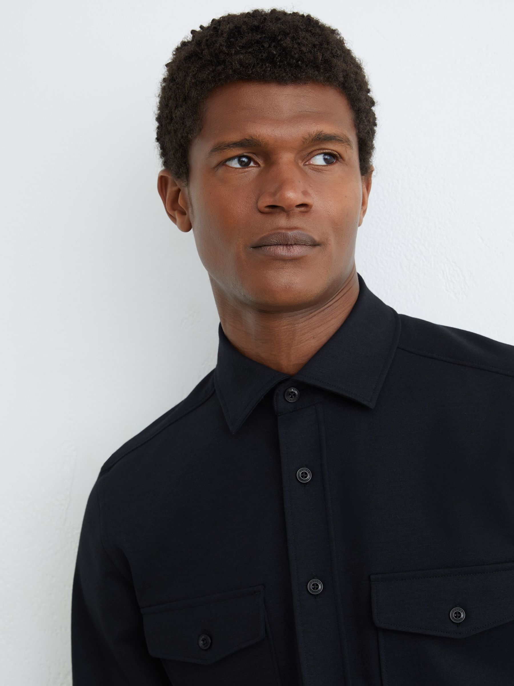 Twin-Pocket Button-Through Overshirt in Navy - Image 5 of 7