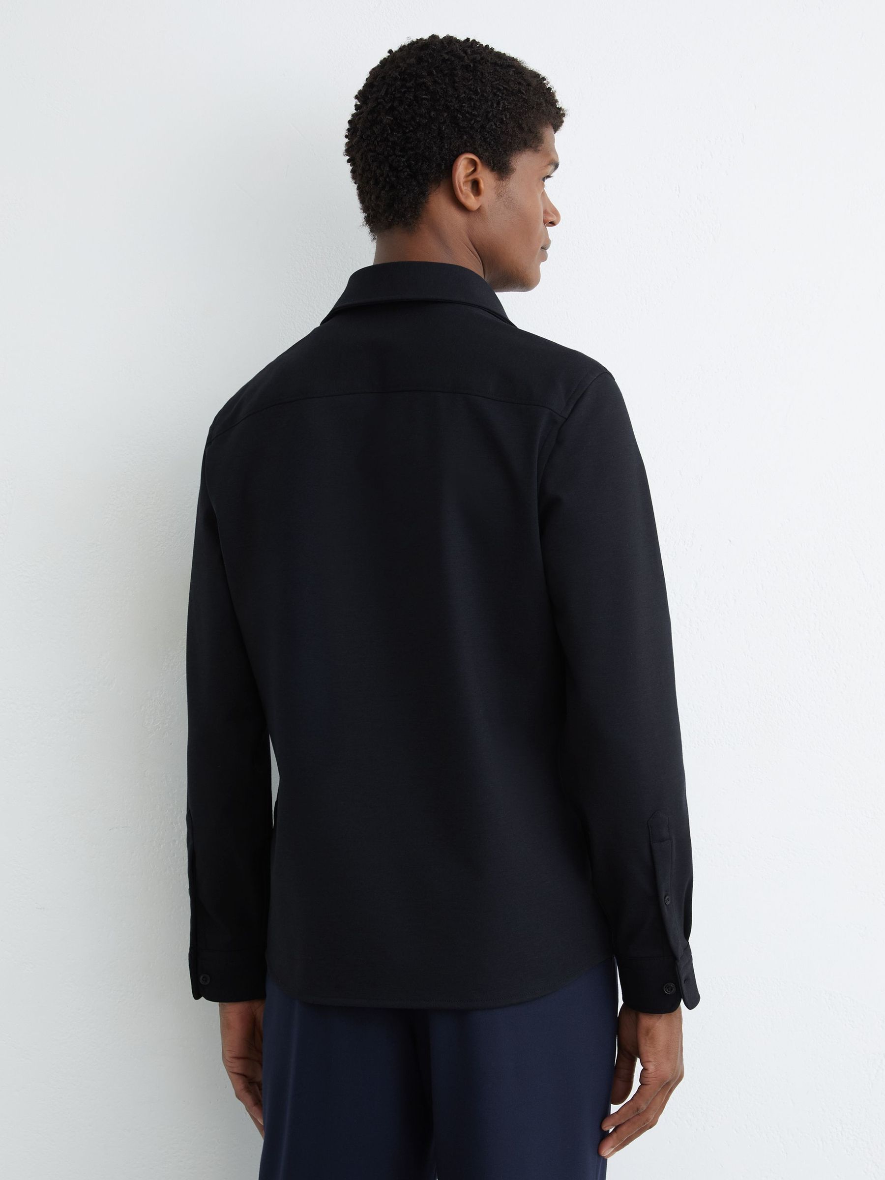Twin-Pocket Button-Through Overshirt in Navy - Image 6 of 7