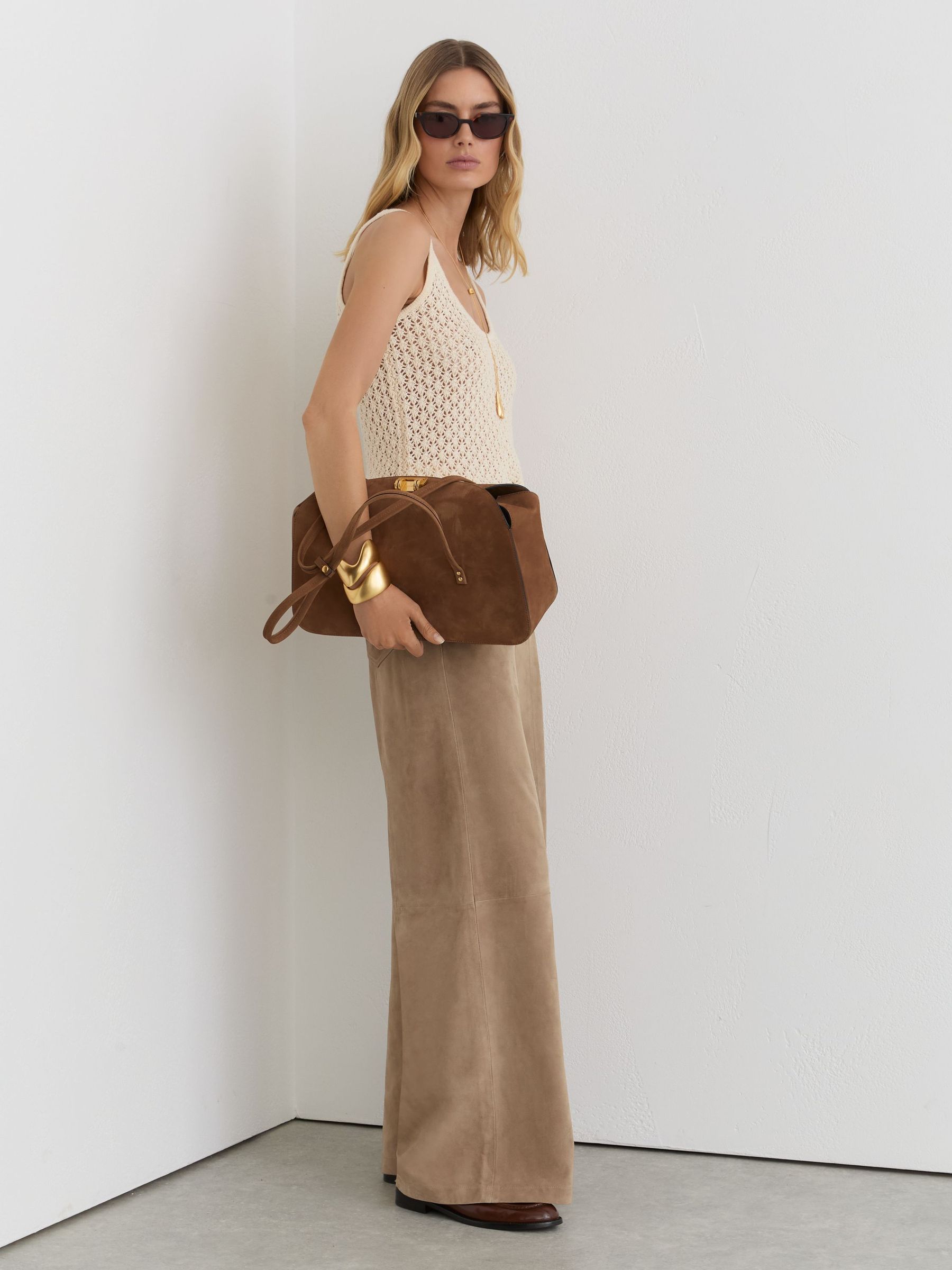 Petite Suede Wide-Leg Trousers in Sand - image 2