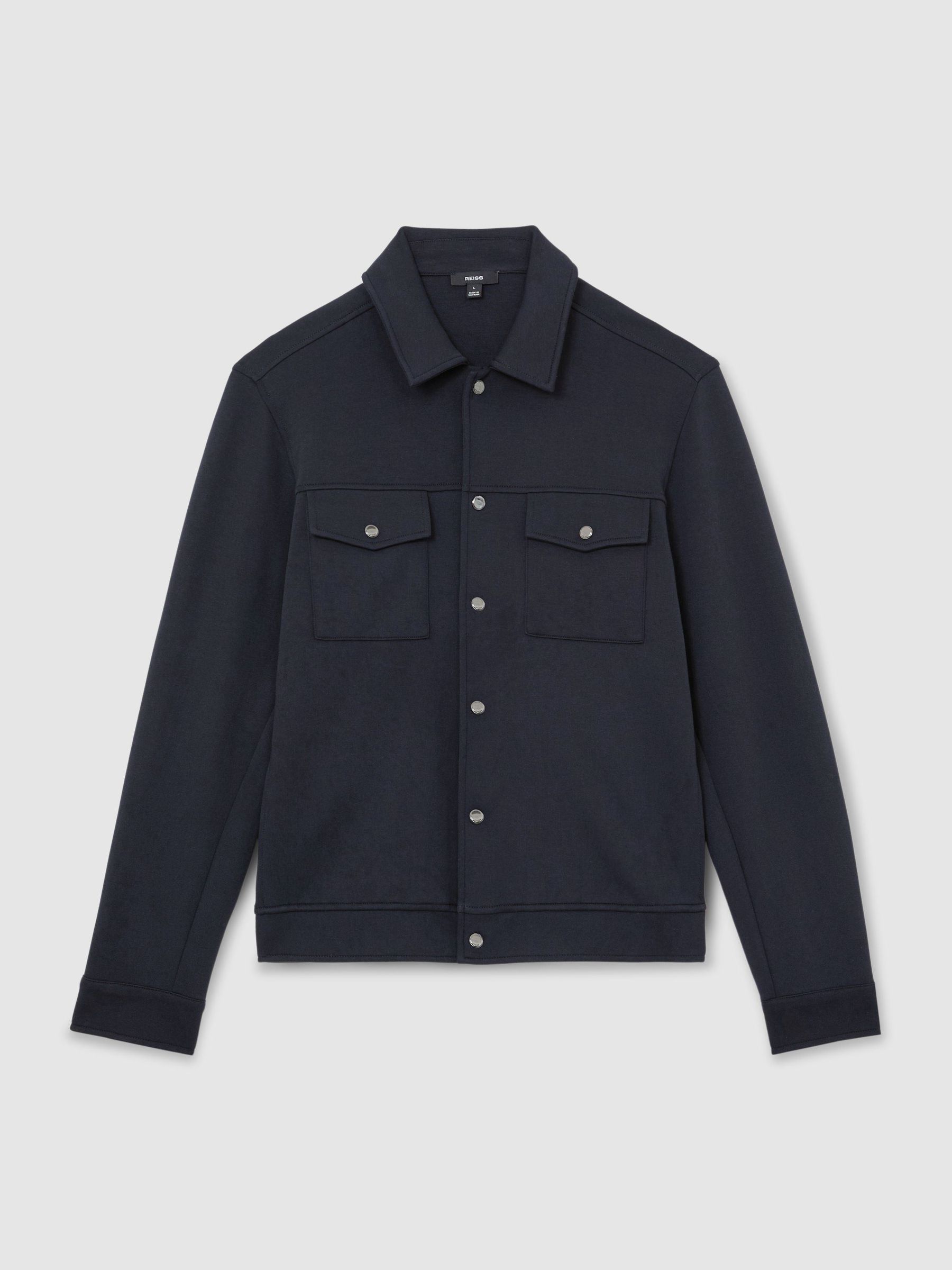 Premium Interlock Twin-Pocket Overshirt in Navy - Image 2 of 6 Premium Interlock Twin-Pocket Overshirt in Navy - Image 2 of 6