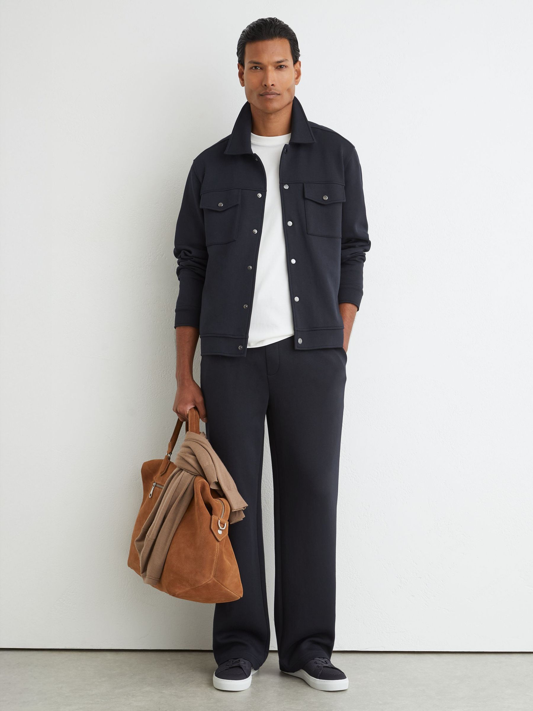 Premium Interlock Twin-Pocket Overshirt in Navy - Image 3 of 6