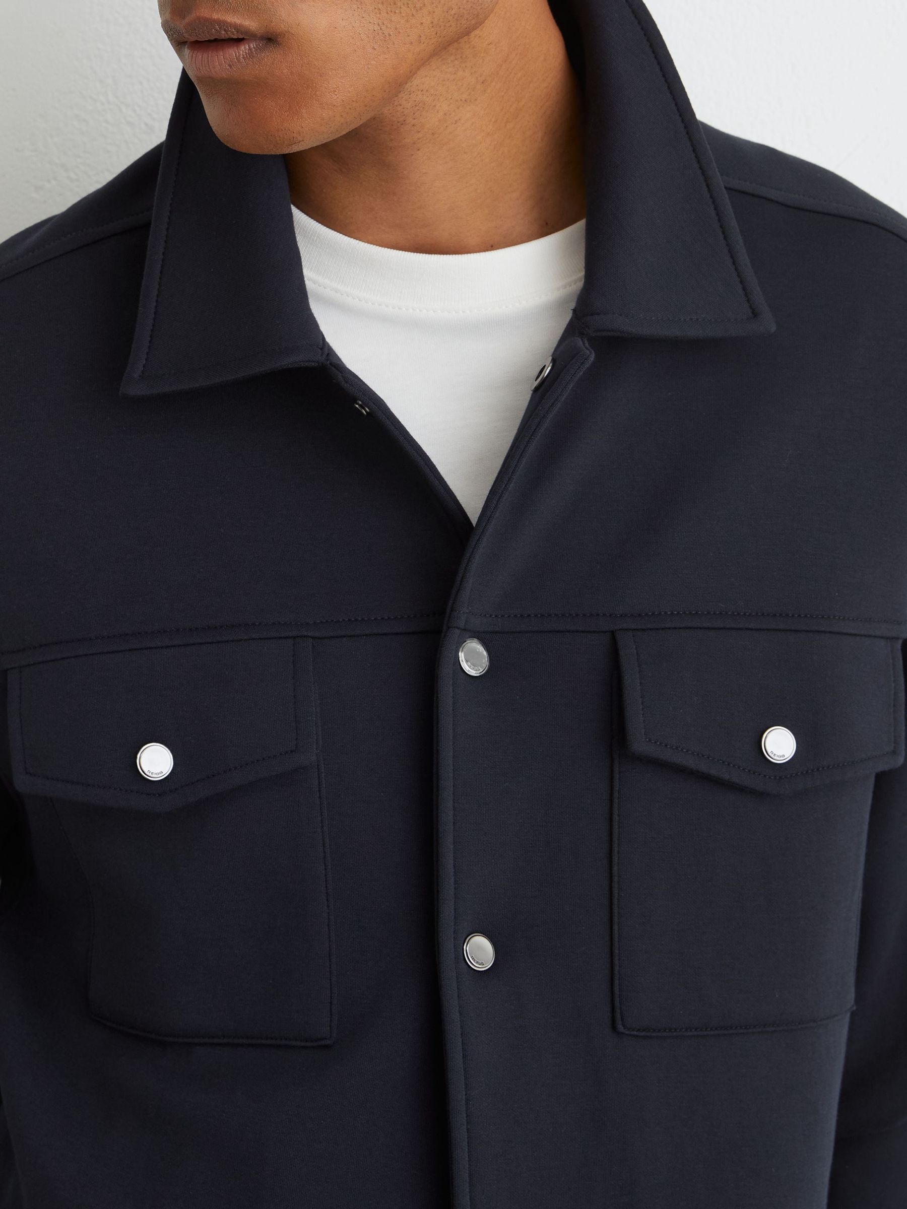 Premium Interlock Twin-Pocket Overshirt in Navy - Image 4 of 6