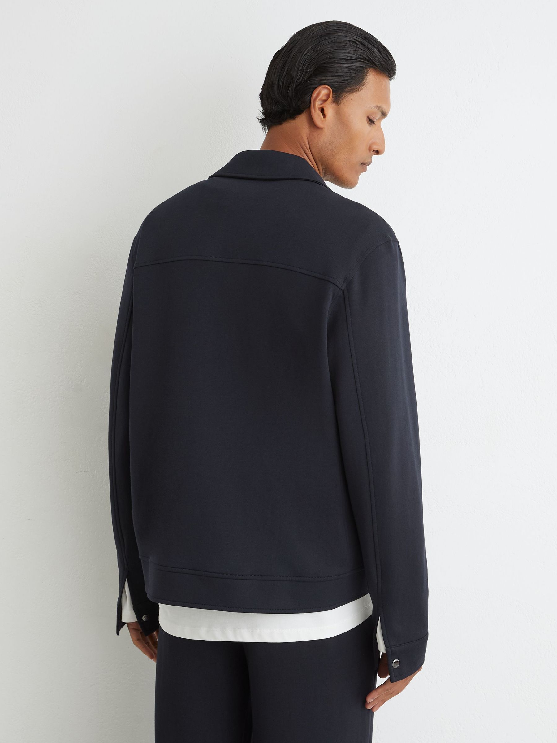 Premium Interlock Twin-Pocket Overshirt in Navy - Image 5 of 6