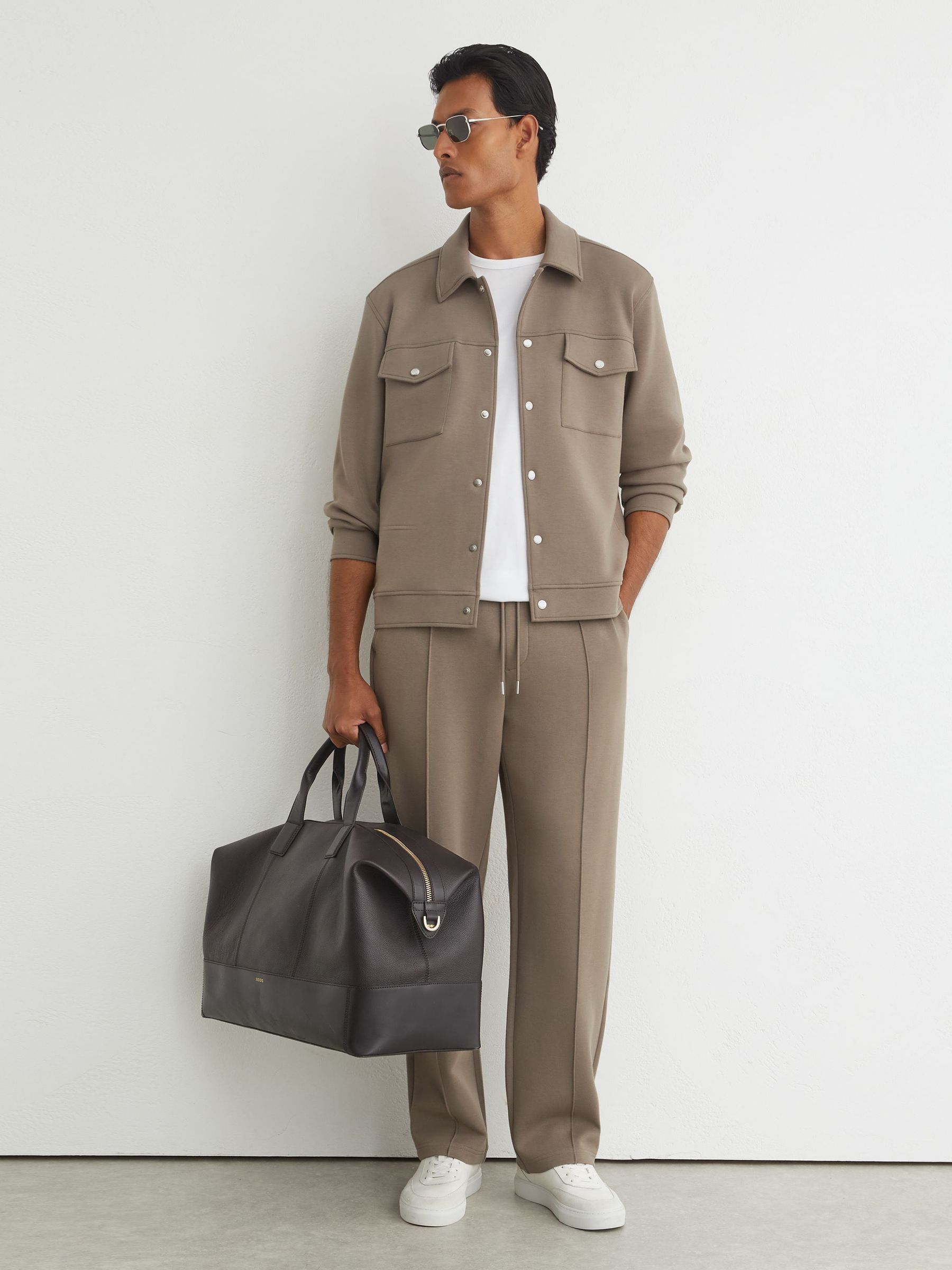 Premium Interlock Twin-Pocket Overshirt in Mushroom Brown - Image 1 of 7