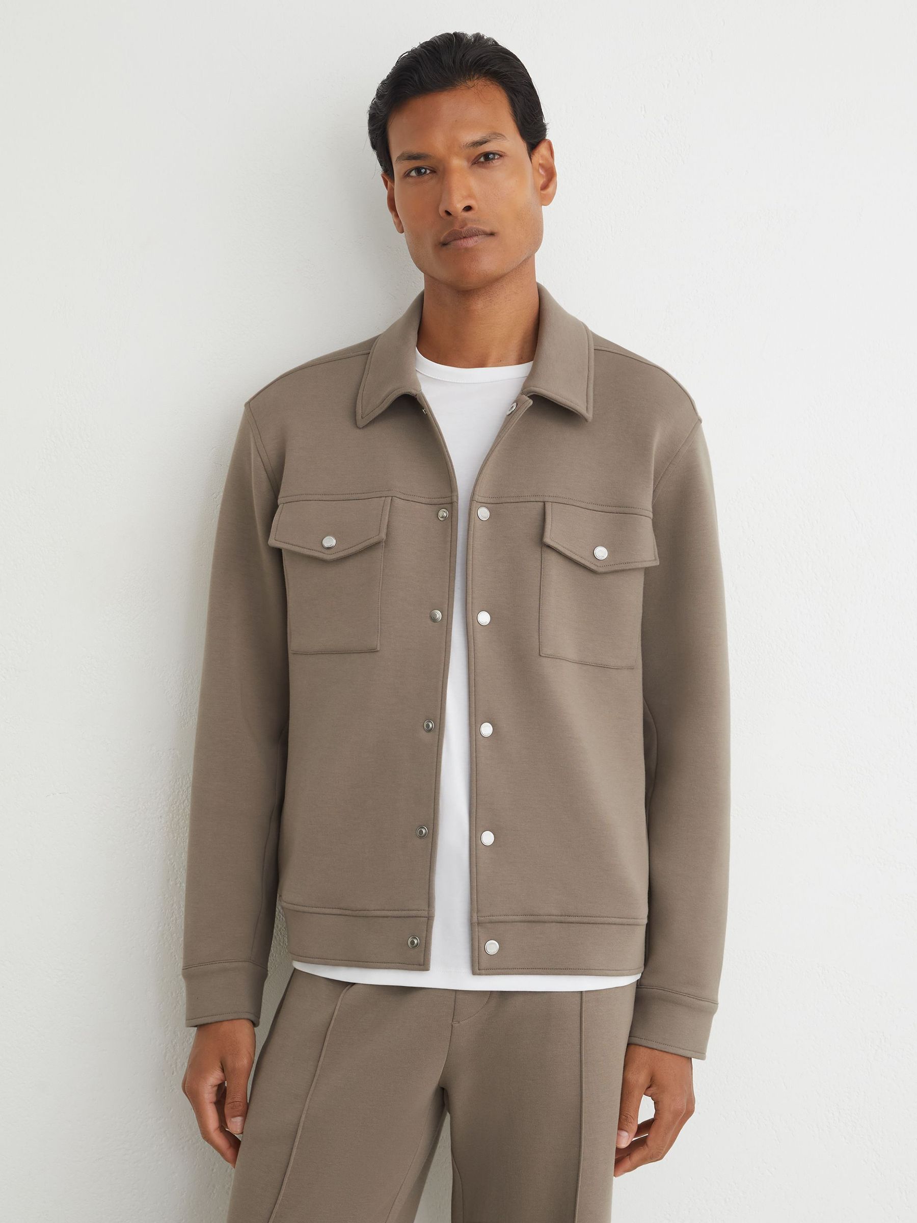 Premium Interlock Twin-Pocket Overshirt in Mushroom Brown - Image 3 of 7