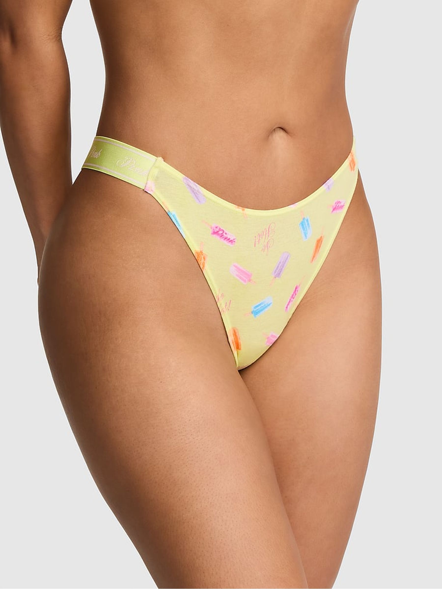 Tropical Pear Green Thong Cotton Logo Knickers - Image 1 of 2