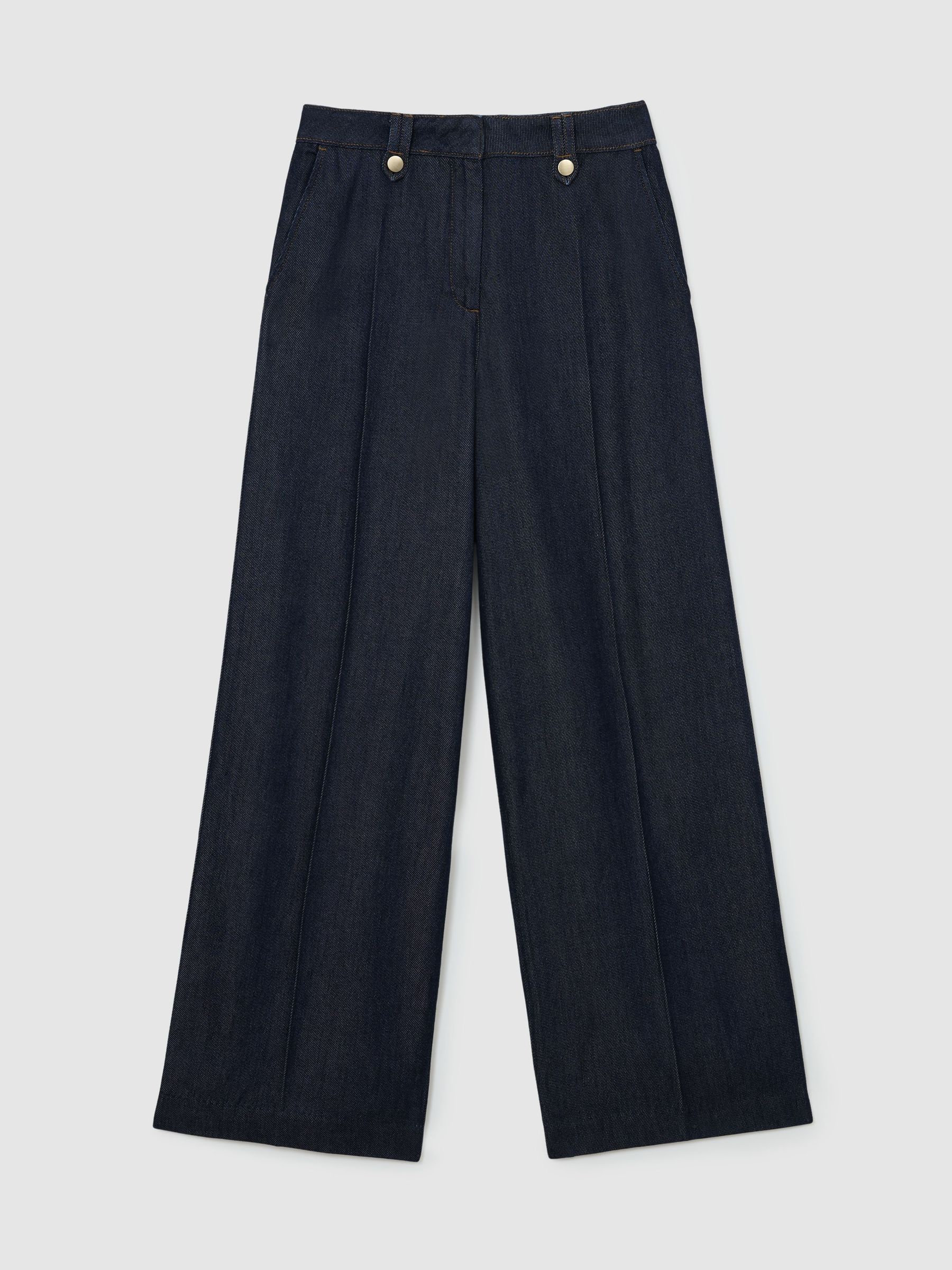 Lyocell Topstitched Wide-Leg Trousers in Indigo