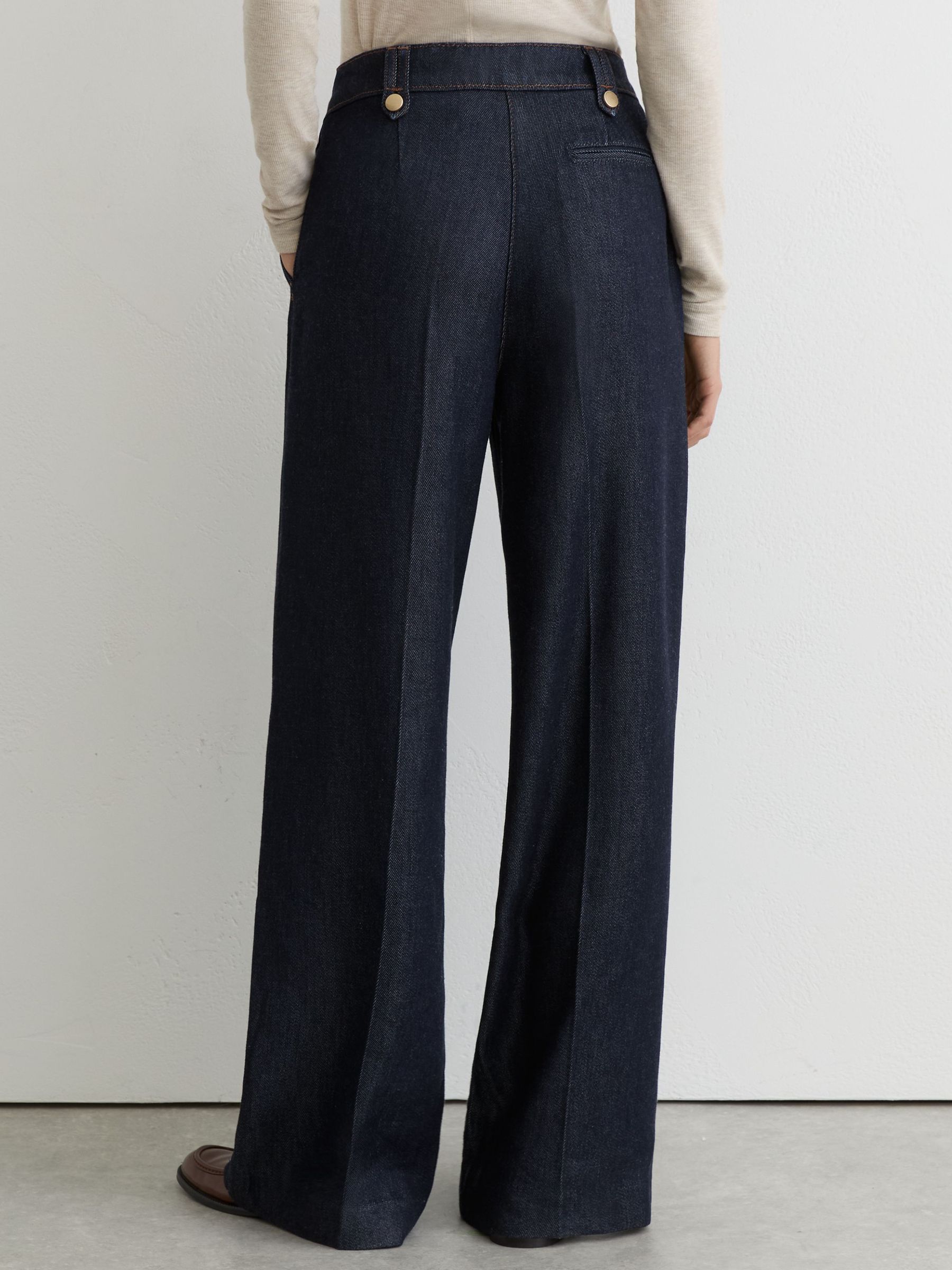 Lyocell Button-Loop Wide-Leg Trousers in Indigo - Image 5 of 7